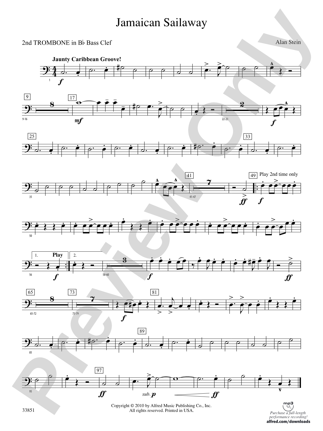 Jamaican Sailaway: (wp) 2nd B-flat Trombone B.C.