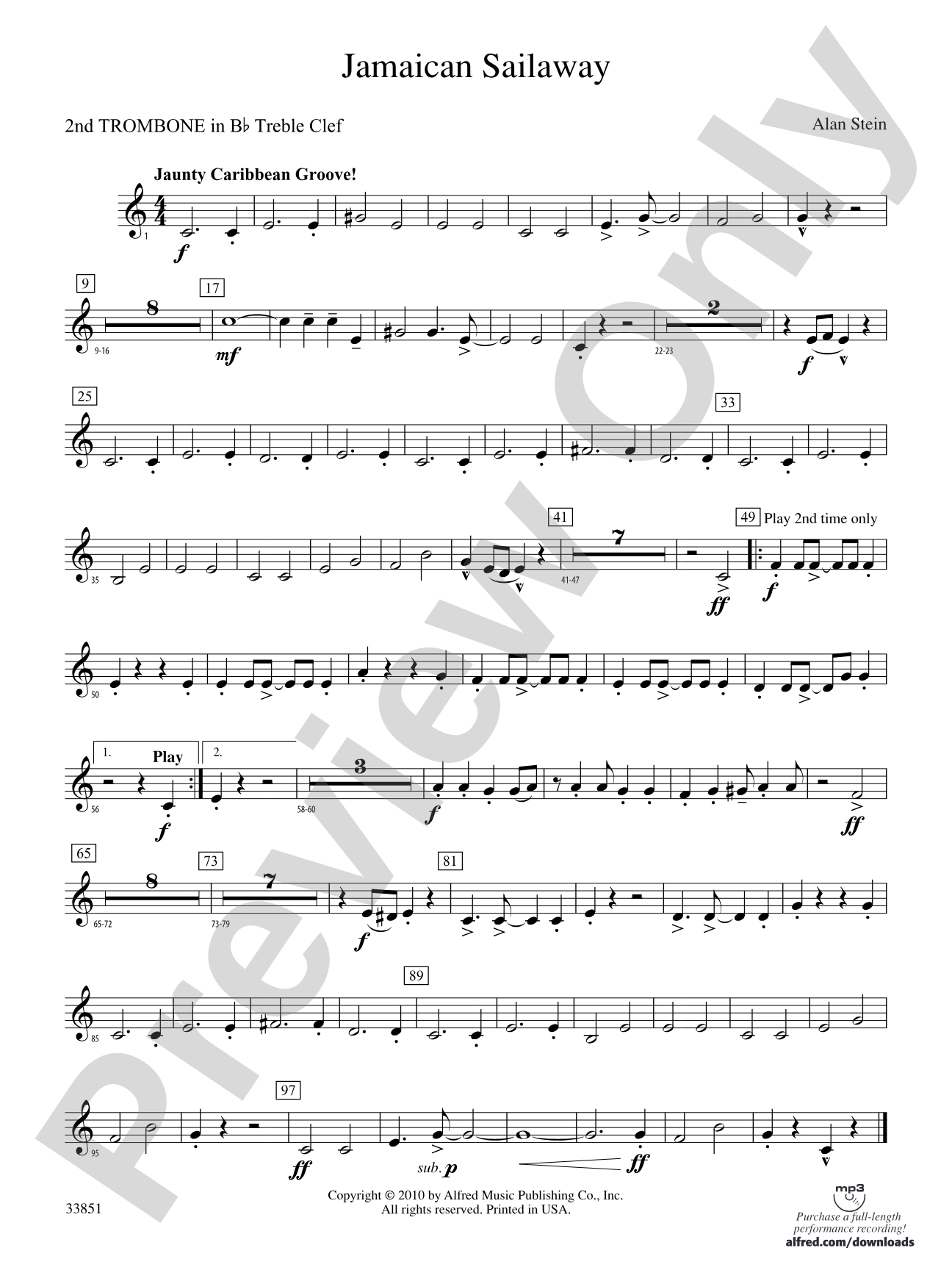 Jamaican Sailaway: (wp) 2nd B-flat Trombone T.C.