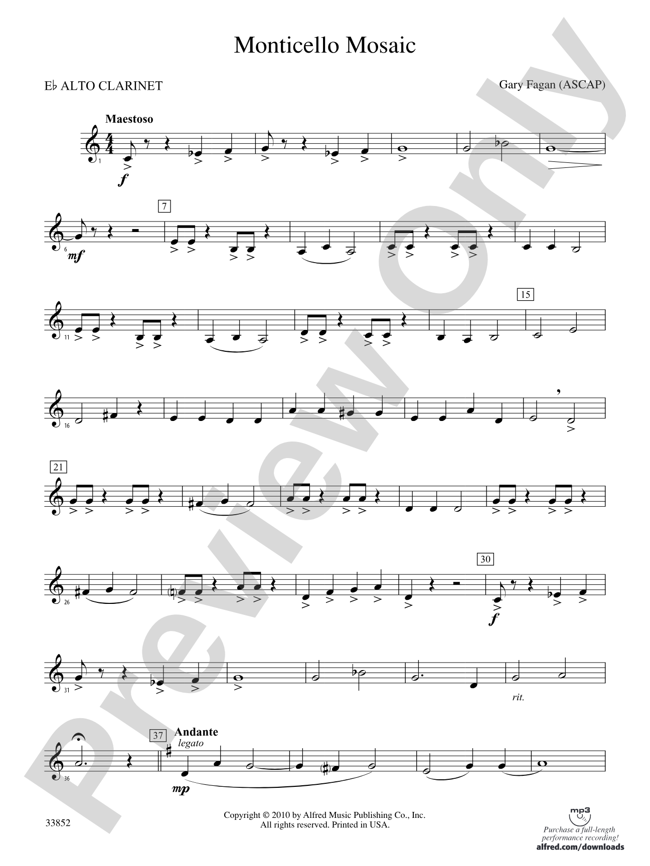 Monticello Mosaic: (wp) E-flat Alto Clarinet