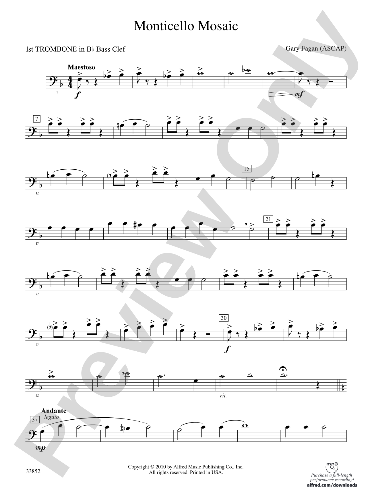 Monticello Mosaic: (wp) 1st B-flat Trombone B.C.
