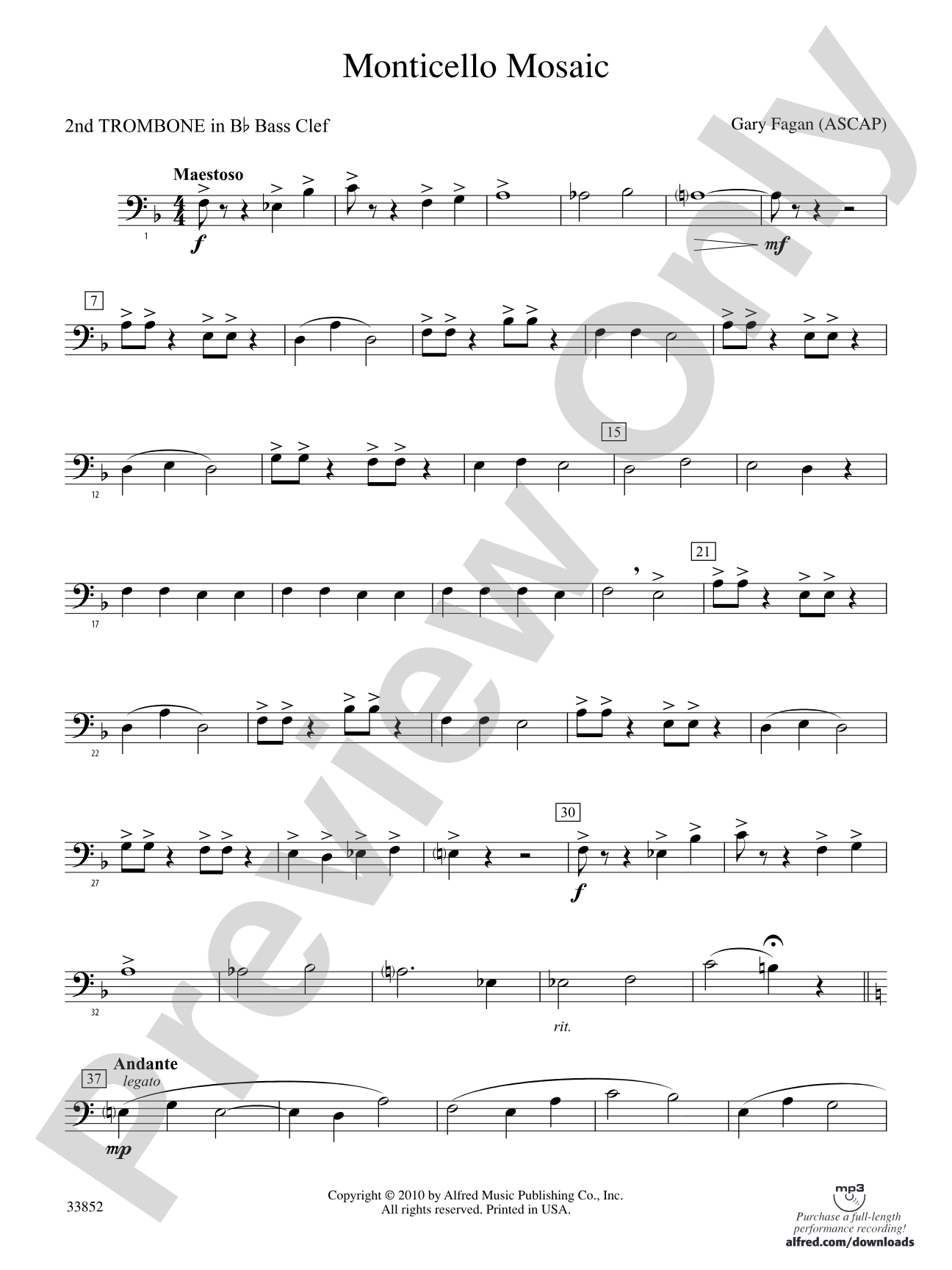 Monticello Mosaic: (wp) 2nd B-flat Trombone B.C.