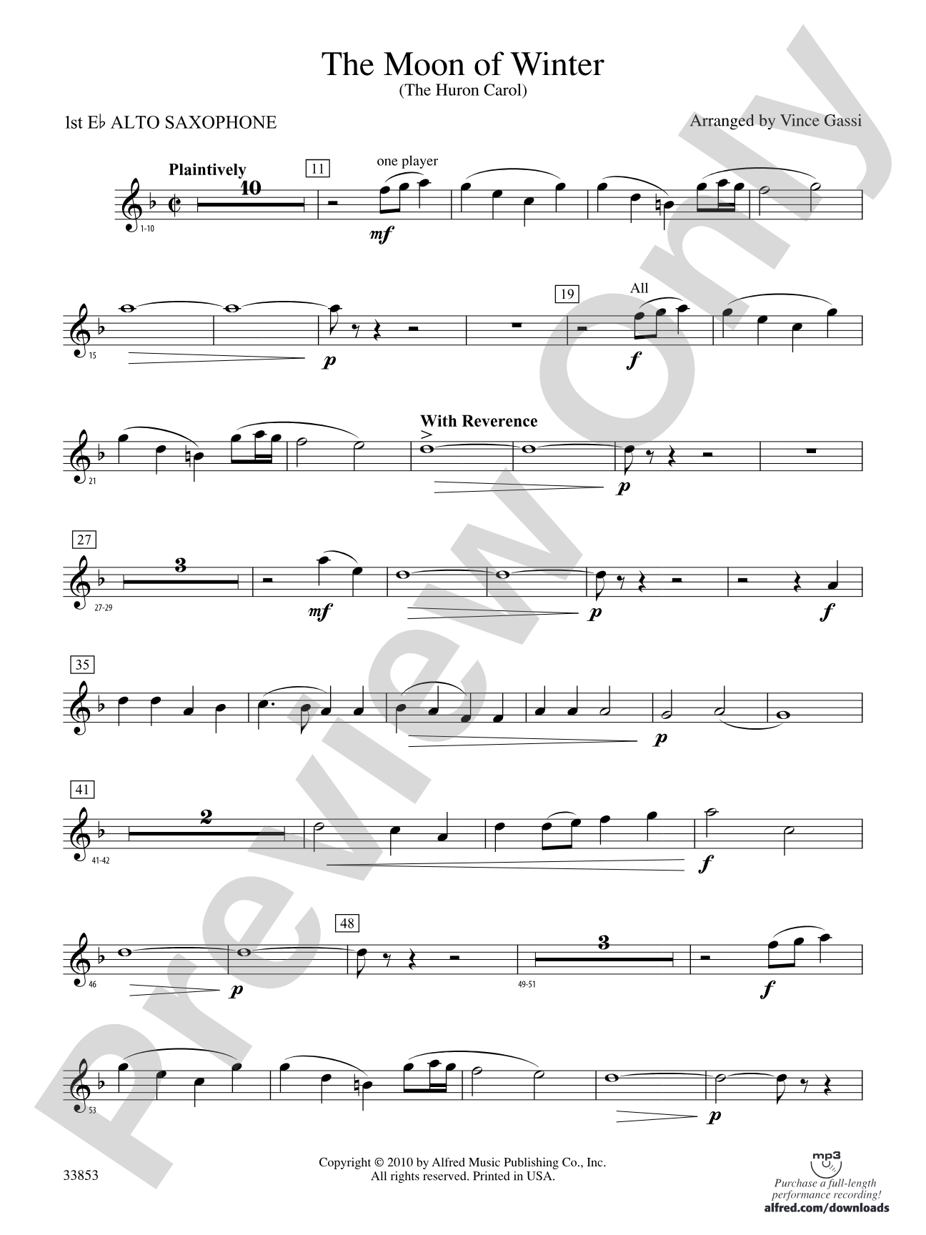 The Moon of Winter (The Huron Carol): E-flat Alto Saxophone
