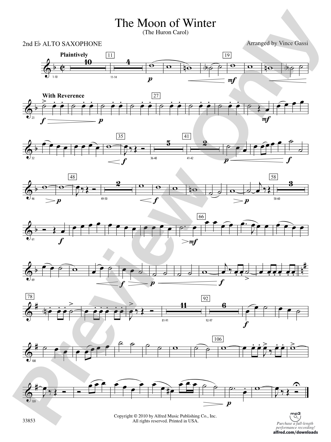 The Moon of Winter (The Huron Carol): 2nd E-flat Alto Saxophone