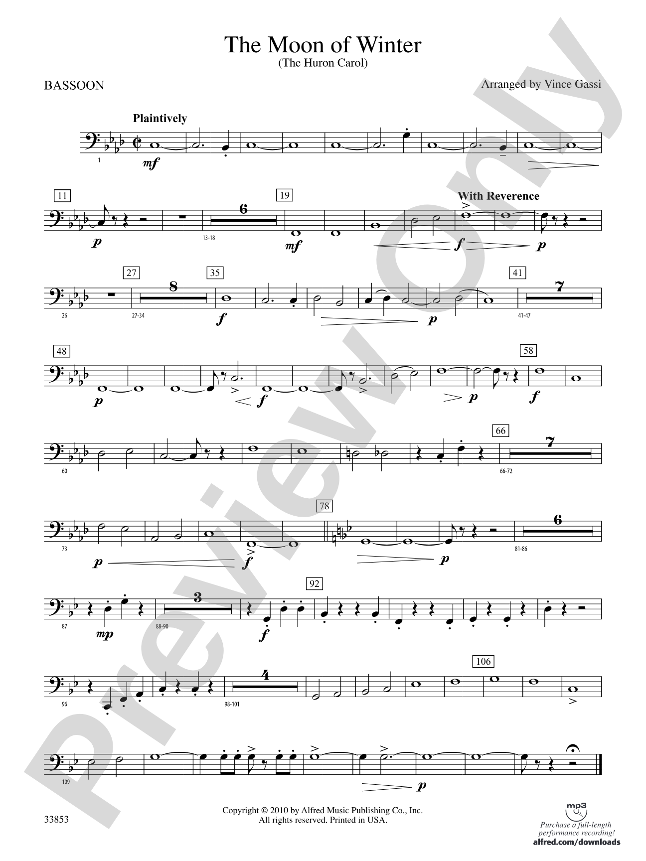 The Moon of Winter (The Huron Carol): Bassoon