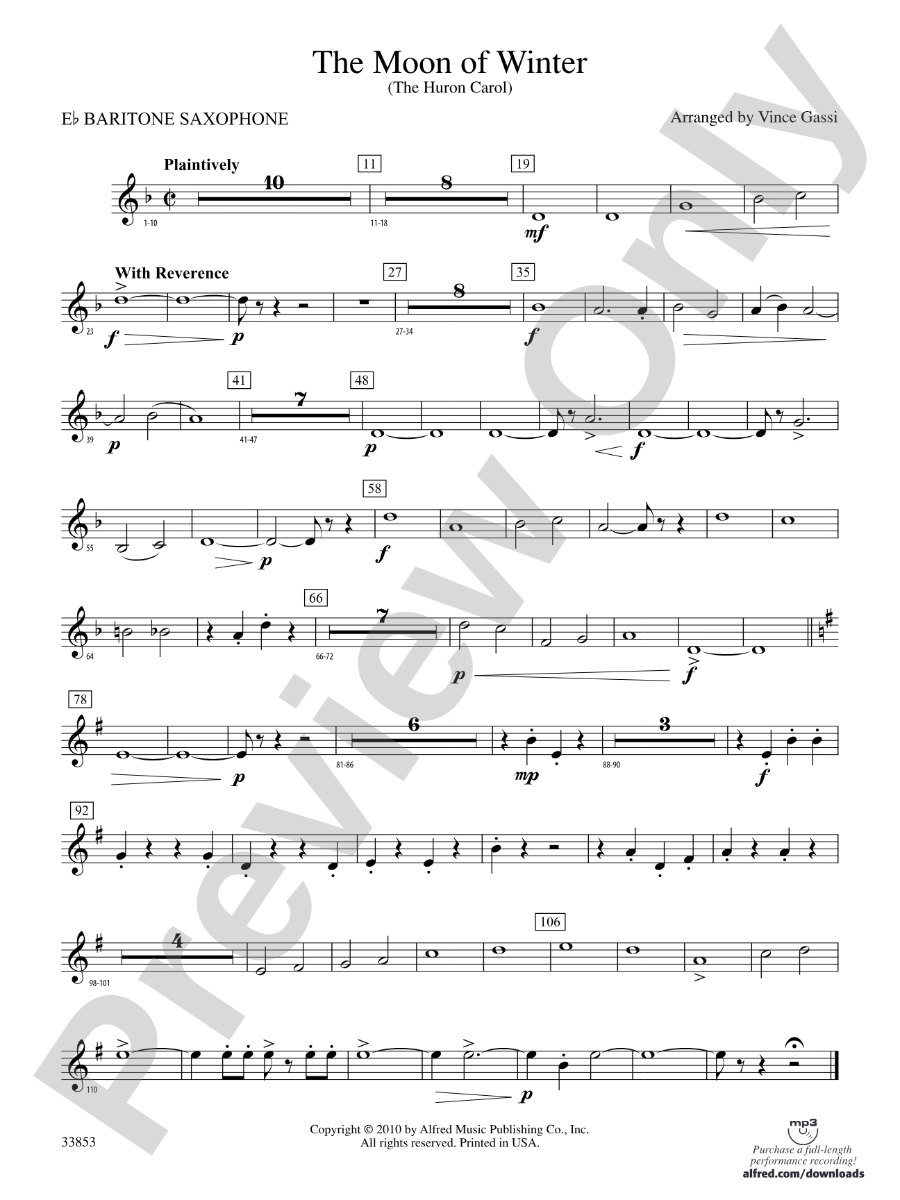 The Moon of Winter (The Huron Carol): E-flat Baritone Saxophone