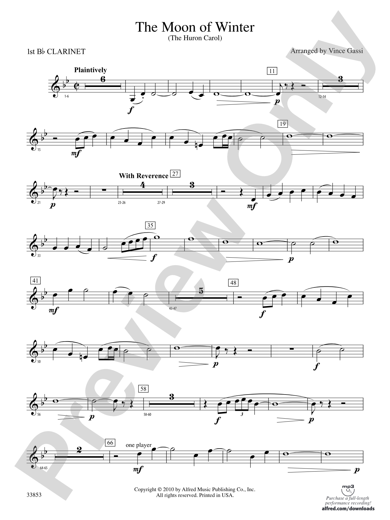 The Moon of Winter (The Huron Carol): 1st B-flat Clarinet