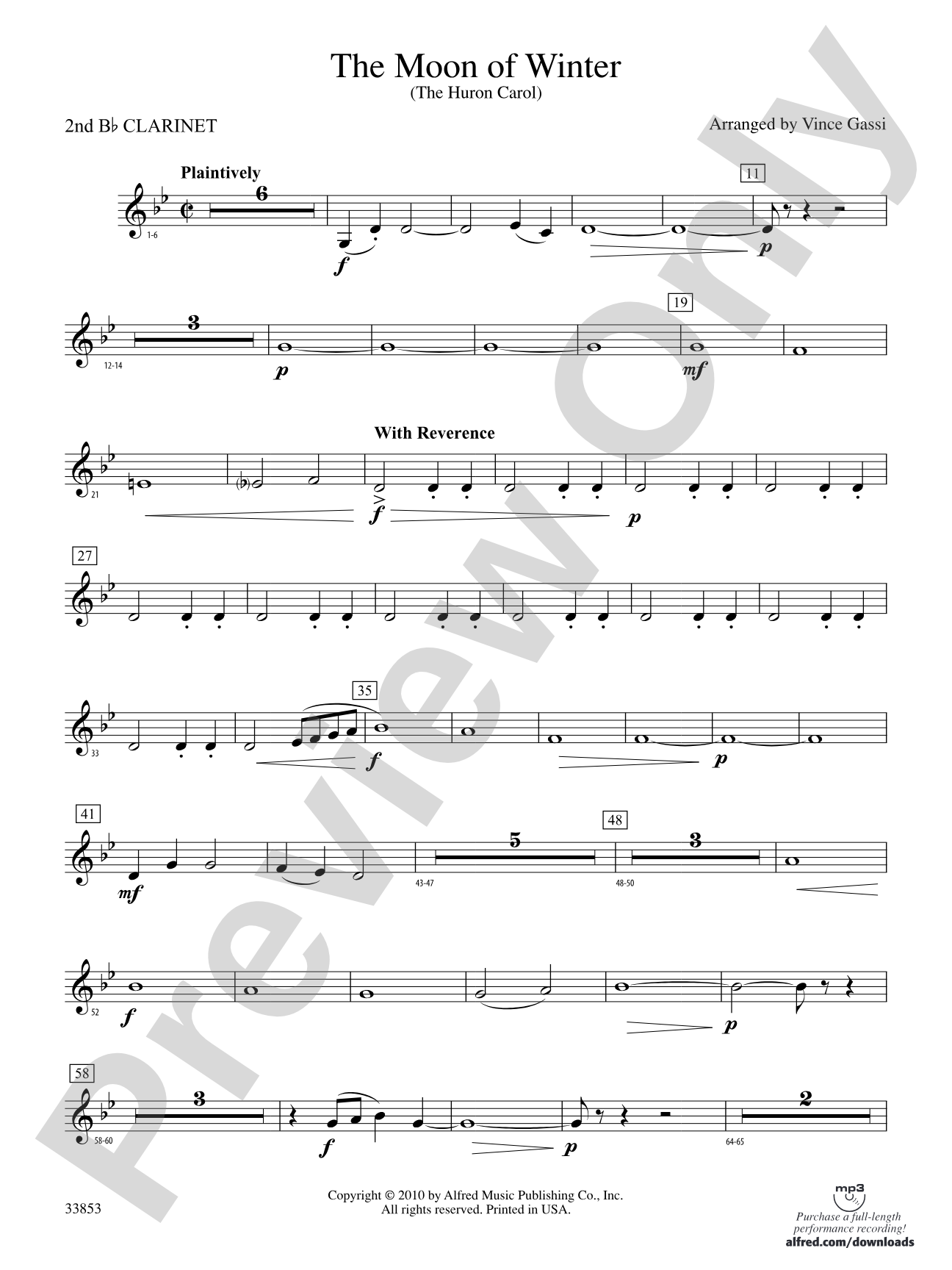 The Moon of Winter (The Huron Carol): 2nd B-flat Clarinet
