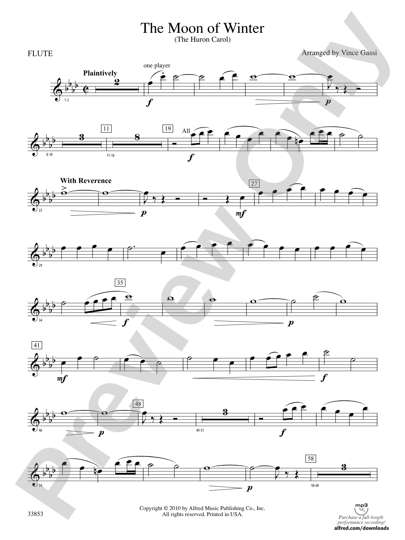 The Moon of Winter (The Huron Carol): Flute