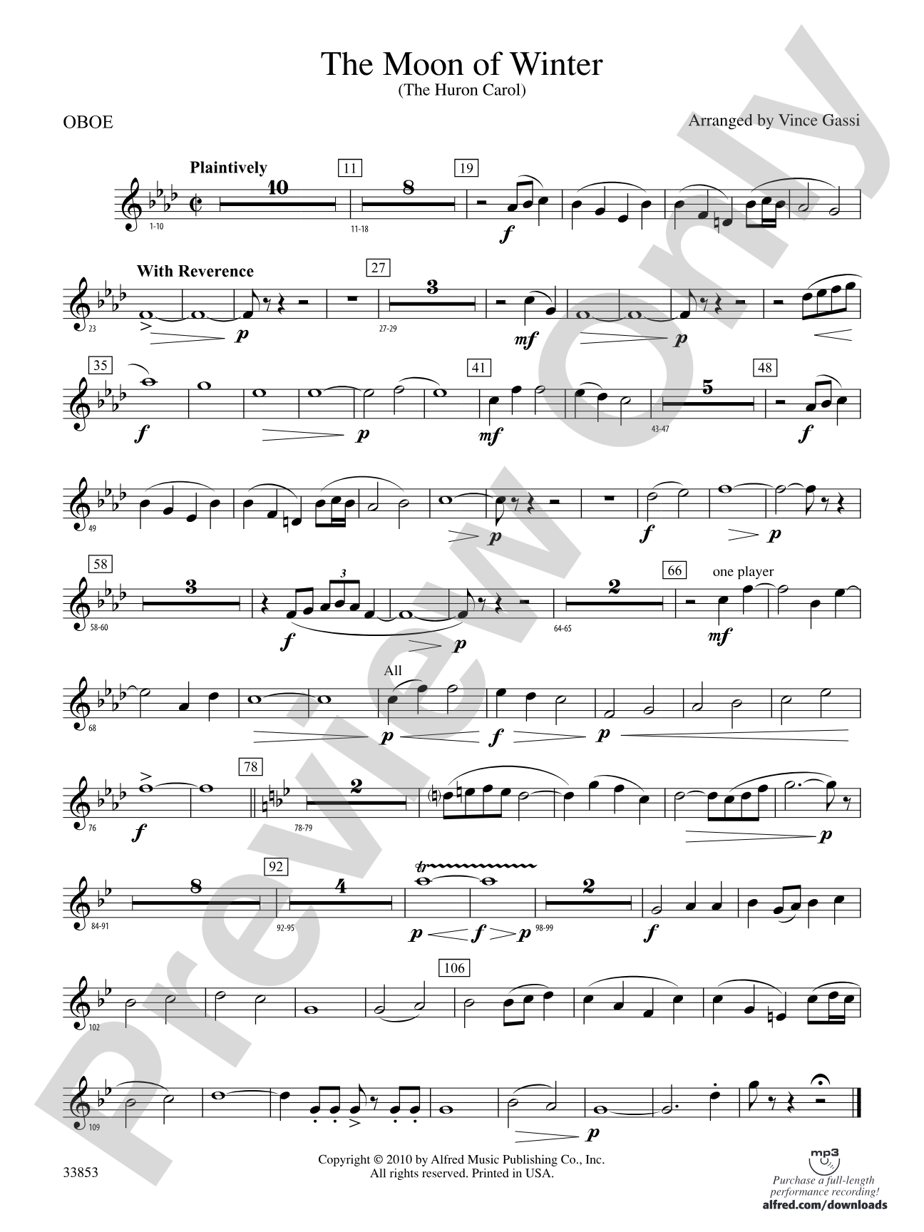 The Moon of Winter (The Huron Carol): Oboe
