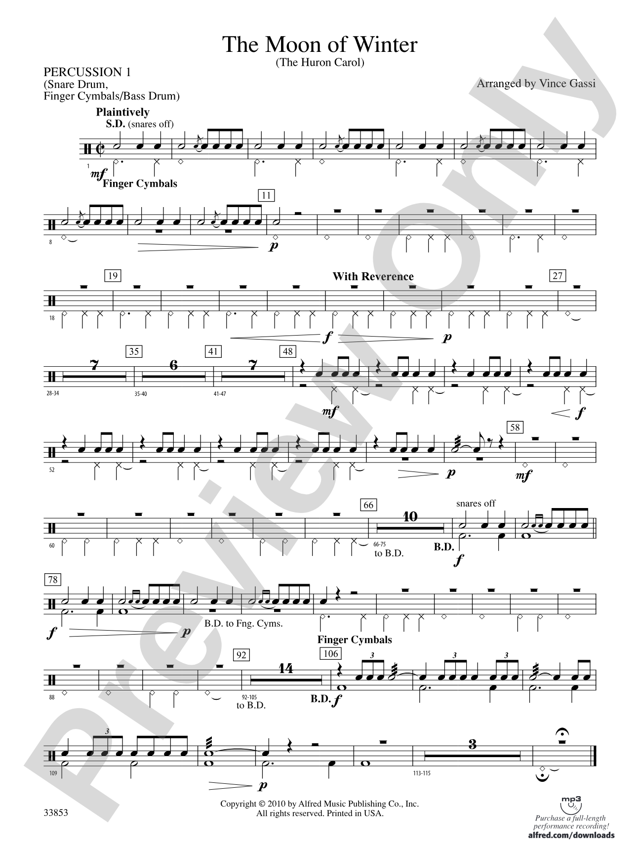 The Moon of Winter (The Huron Carol): 1st Percussion