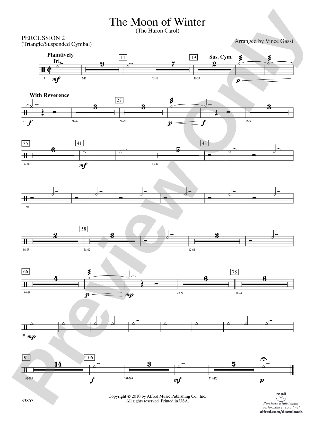 The Moon of Winter (The Huron Carol): 2nd Percussion