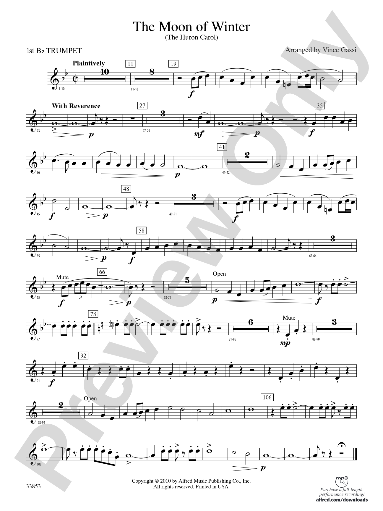 The Moon of Winter (The Huron Carol): 1st B-flat Trumpet