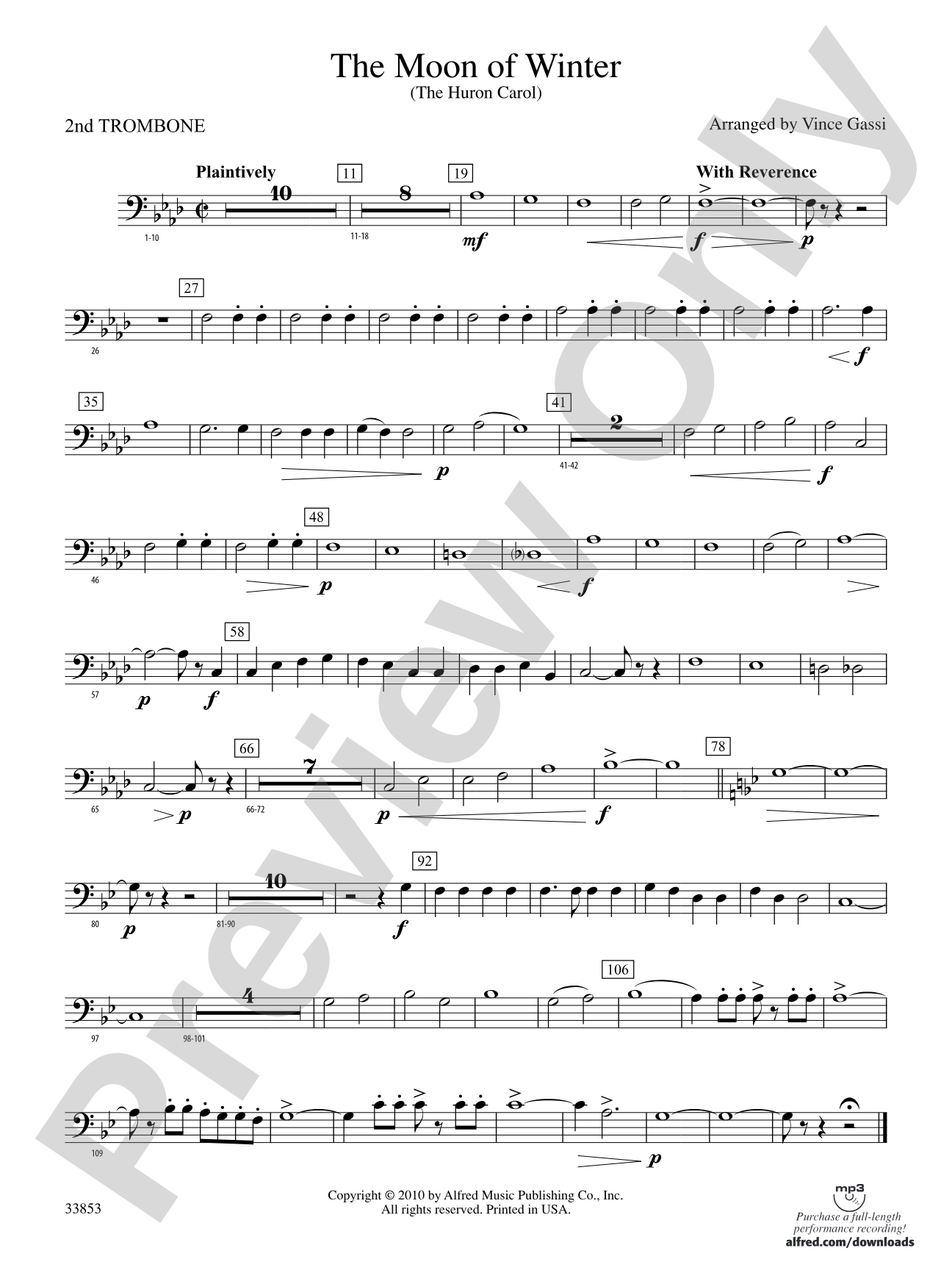 The Moon of Winter (The Huron Carol): 2nd Trombone