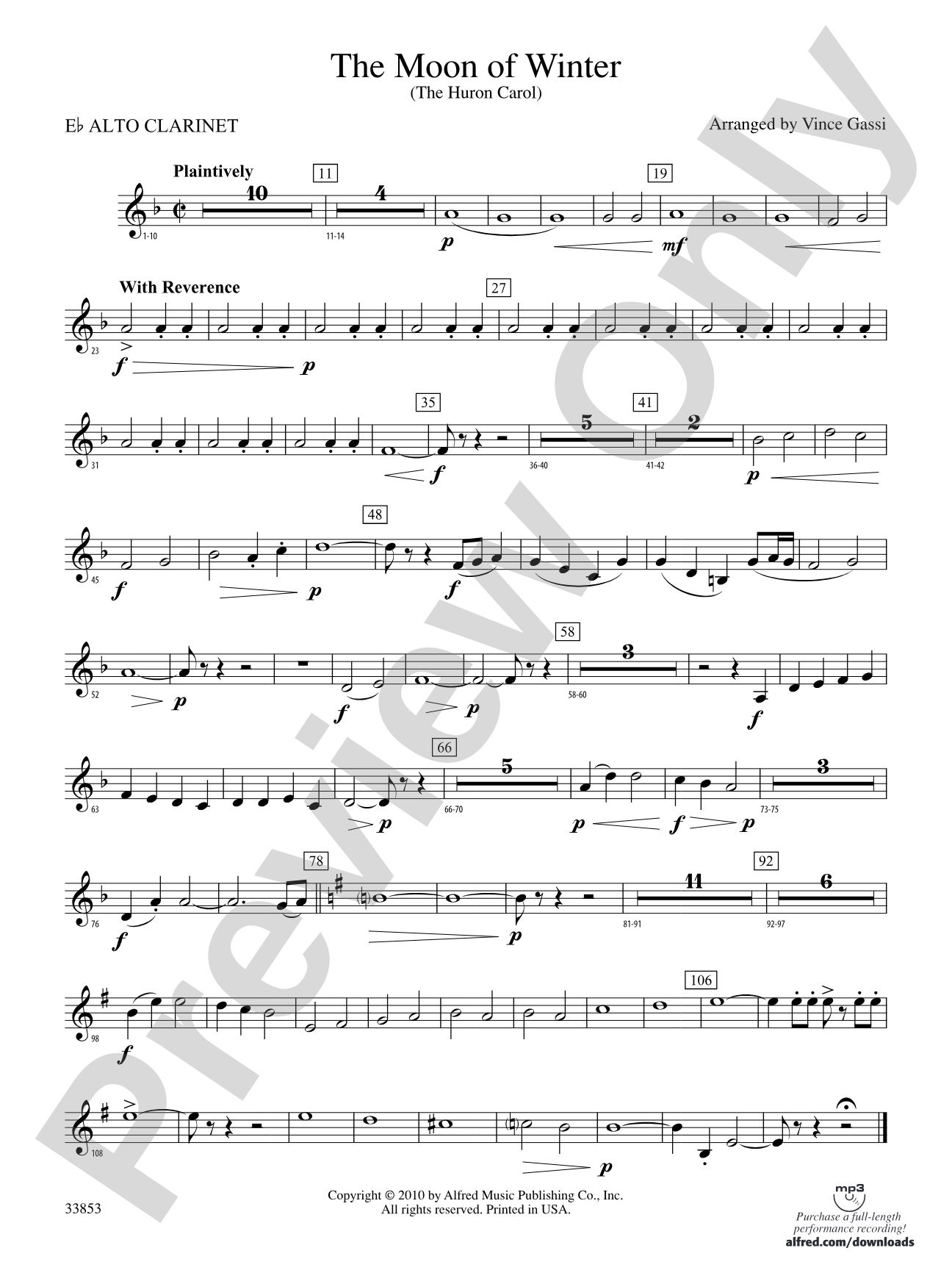The Moon of Winter (The Huron Carol): (wp) E-flat Alto Clarinet