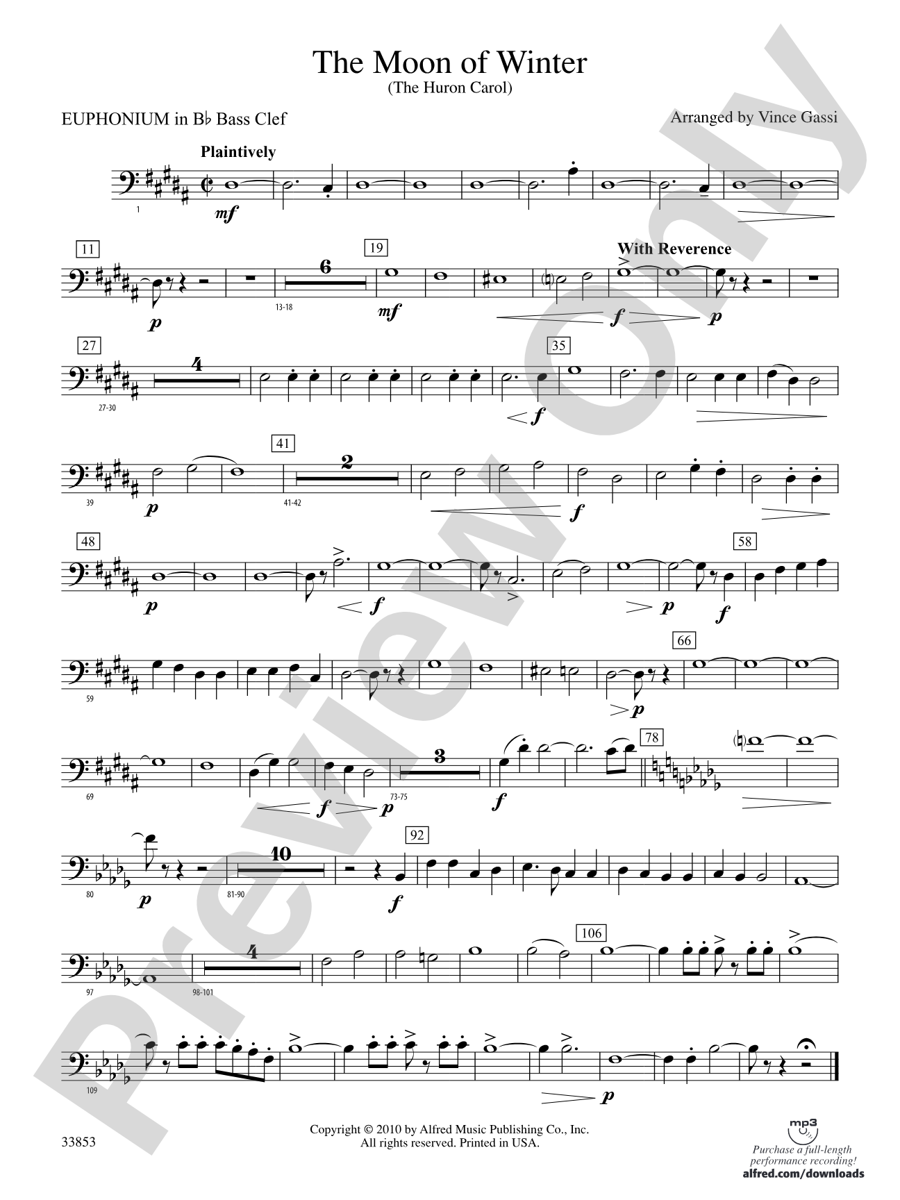 The Moon of Winter (The Huron Carol): (wp) B-flat Baritone B.C.