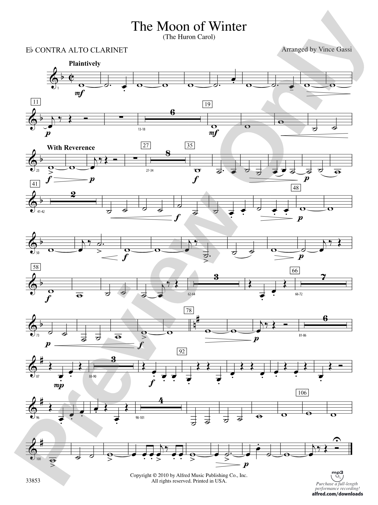 The Moon of Winter (The Huron Carol): (wp) E-flat Contrabass Clarinet