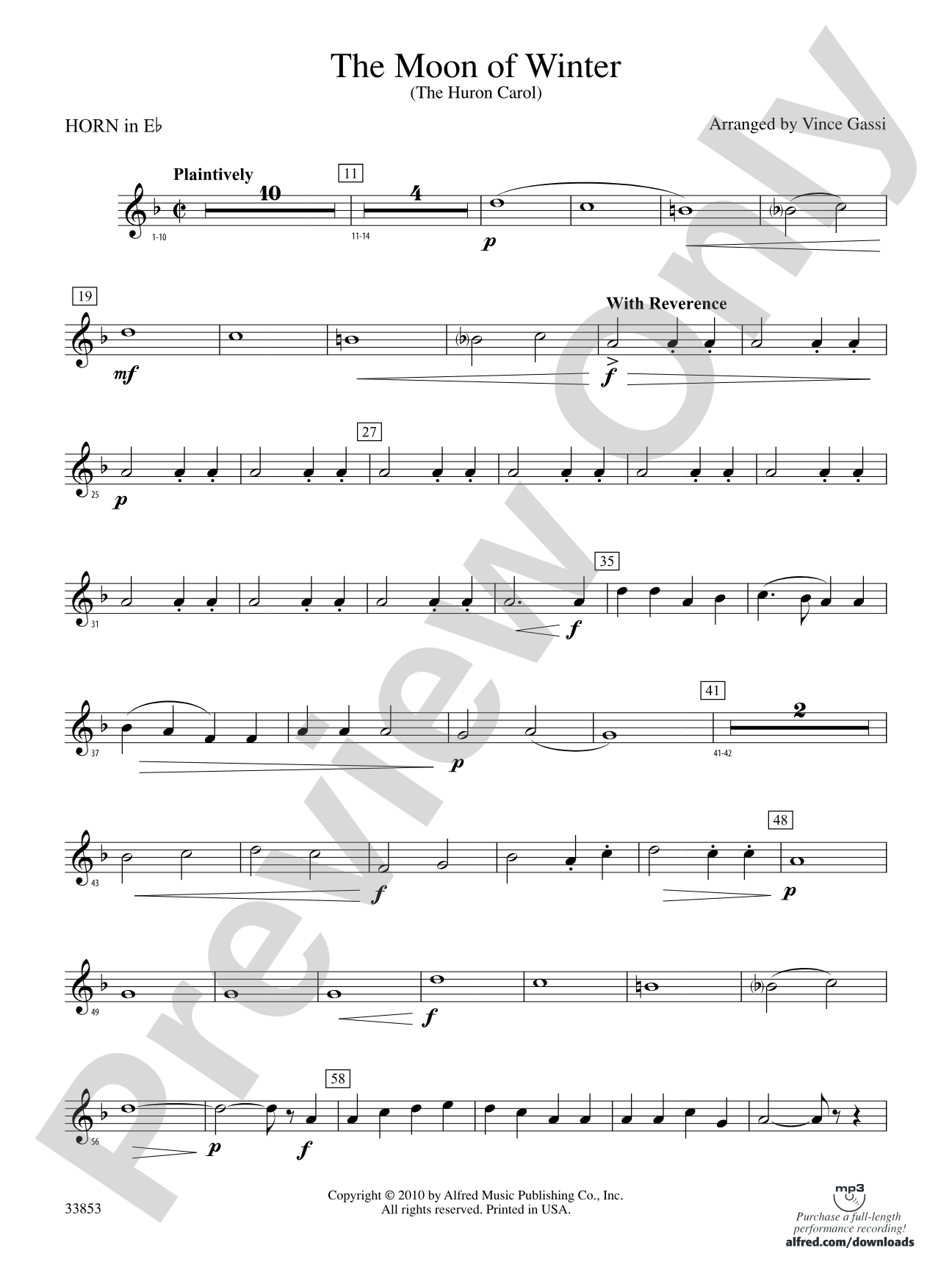 The Moon of Winter (The Huron Carol): (wp) 1st Horn in E-flat