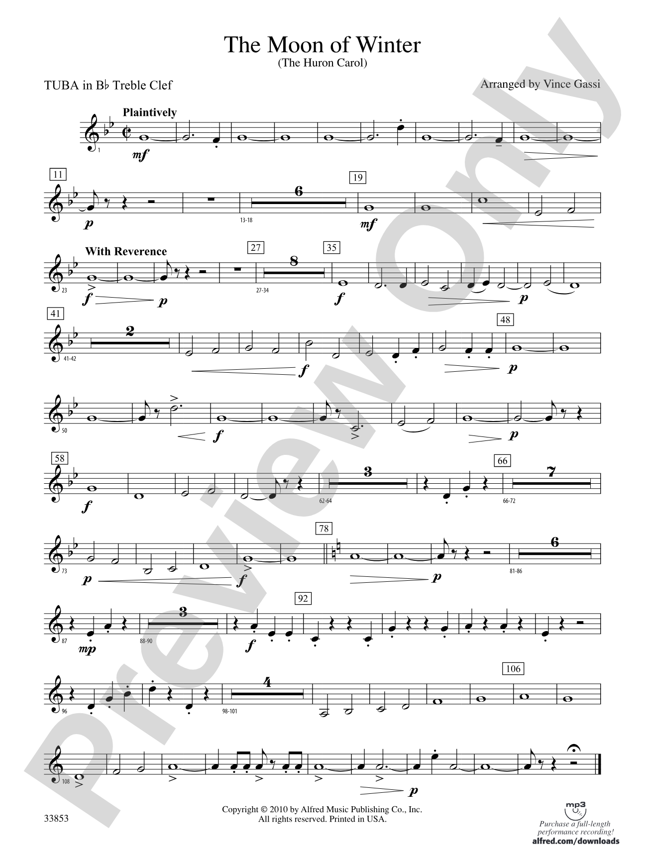 The Moon of Winter (The Huron Carol): (wp) B-flat Tuba T.C.