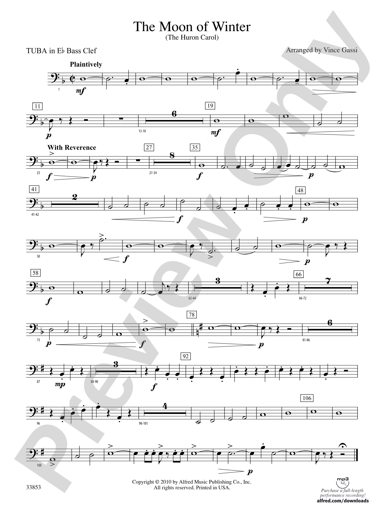 The Moon of Winter (The Huron Carol): (wp) E-flat Tuba B.C.