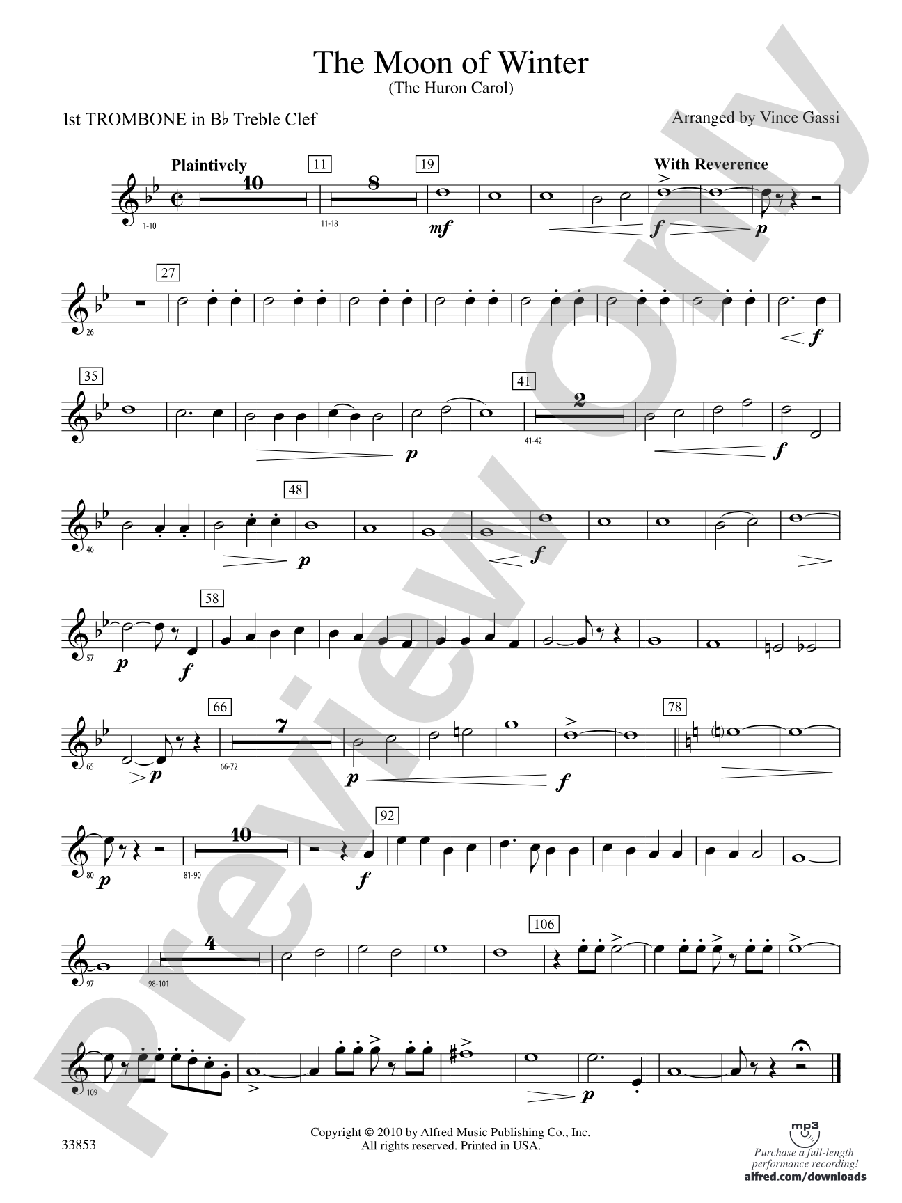 The Moon of Winter (The Huron Carol): (wp) 1st B-flat Trombone T.C.