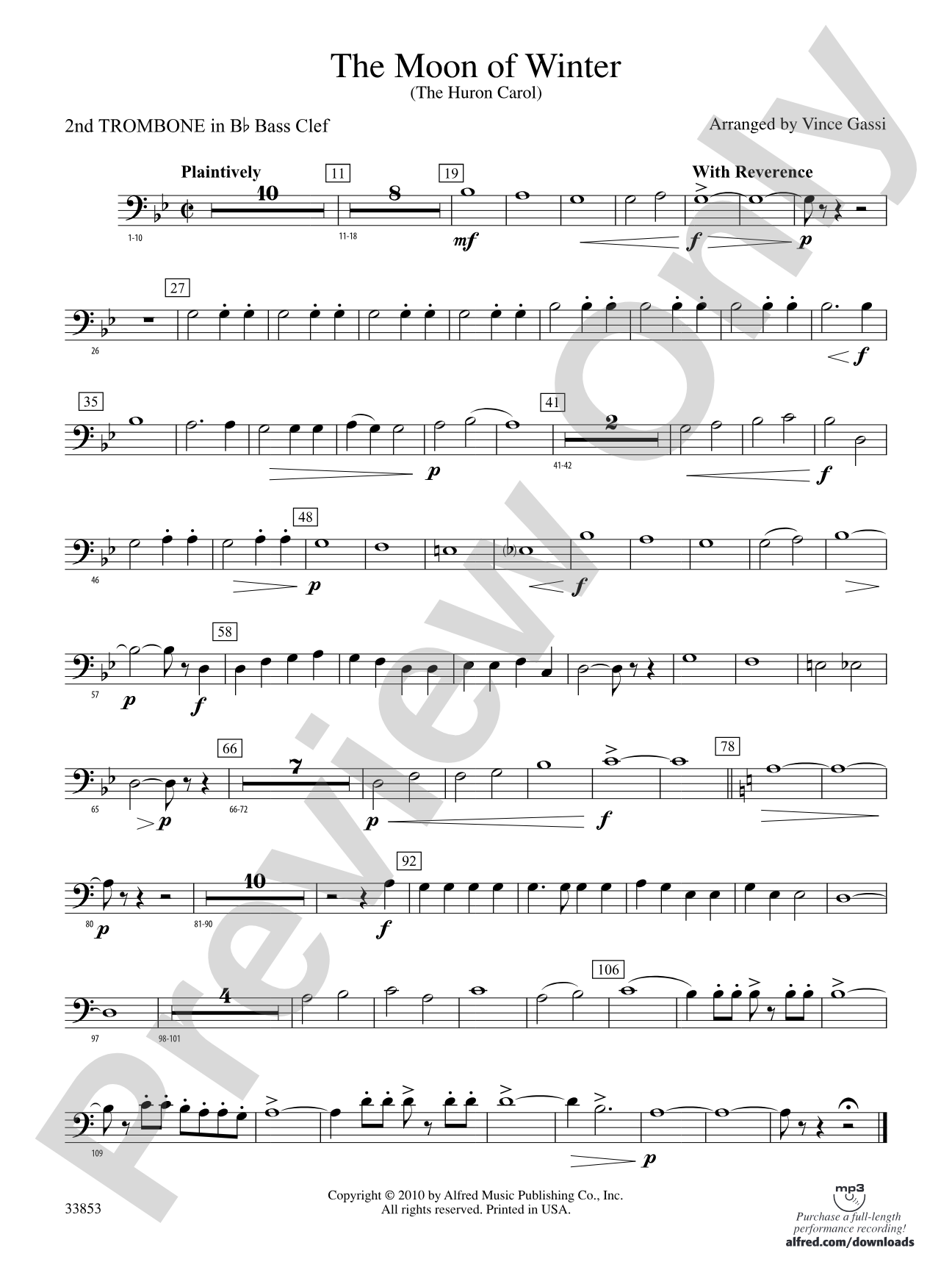 The Moon of Winter (The Huron Carol): (wp) 2nd B-flat Trombone B.C.
