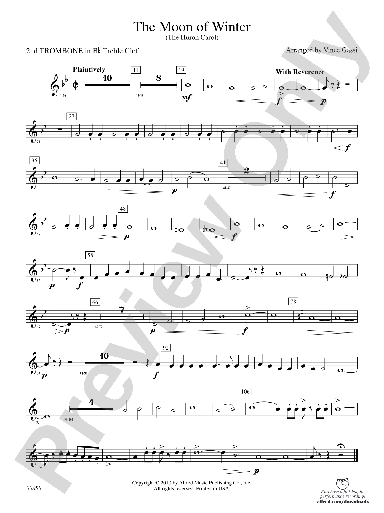The Moon of Winter (The Huron Carol): (wp) 2nd B-flat Trombone T.C.