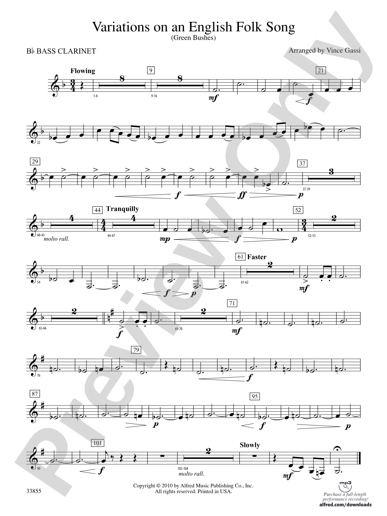 Variations on an English Folk Song: B-flat Bass Clarinet