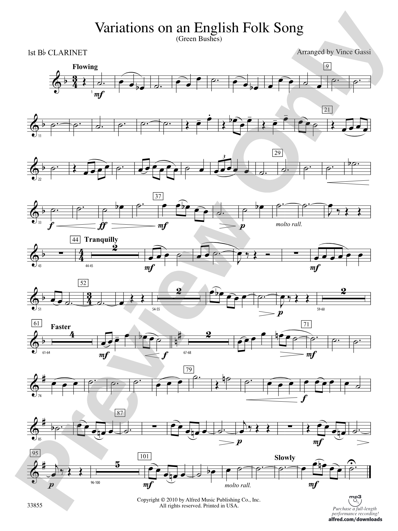 Variations on an English Folk Song: 1st B-flat Clarinet