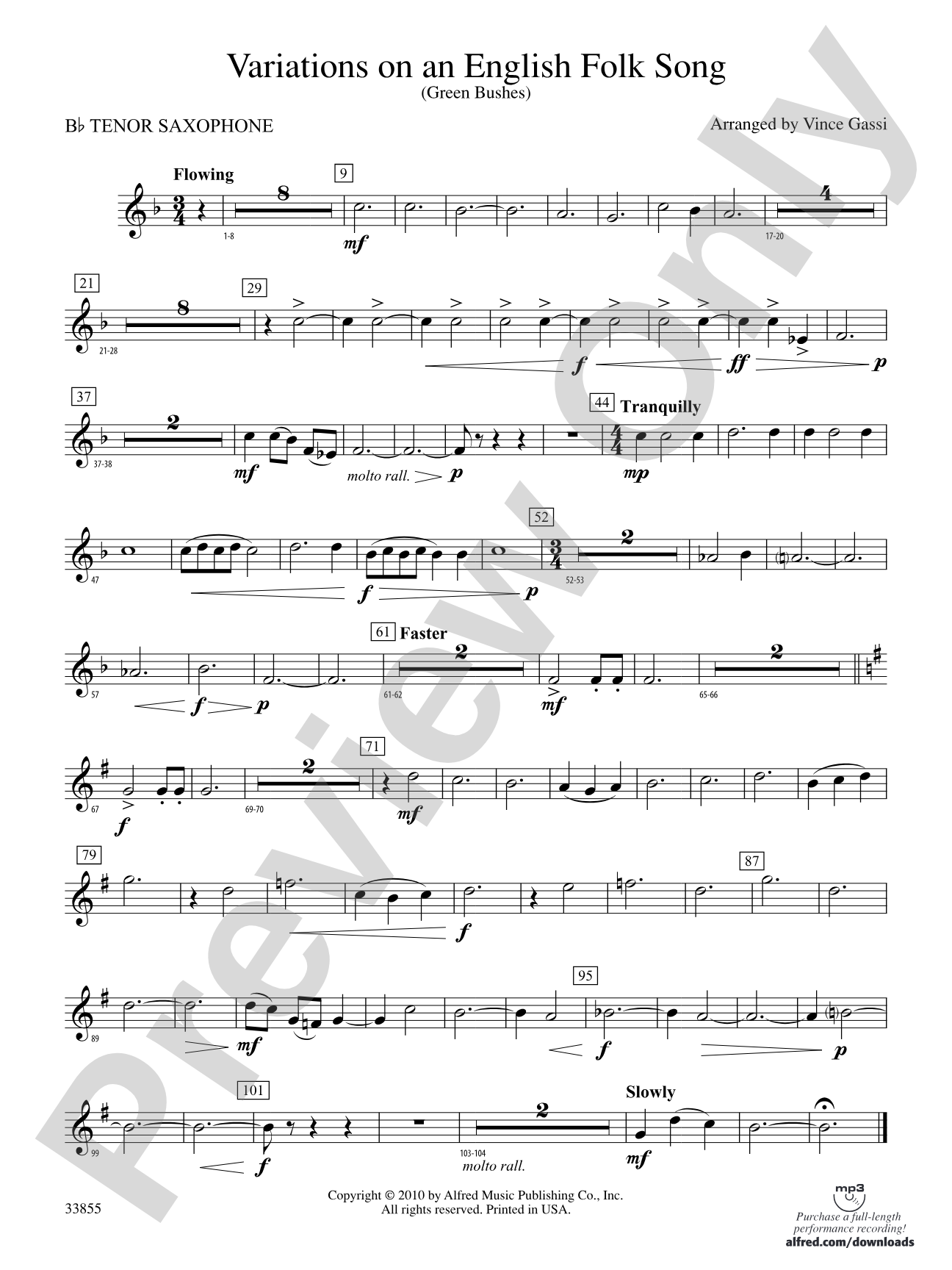 Variations on an English Folk Song: B-flat Tenor Saxophone