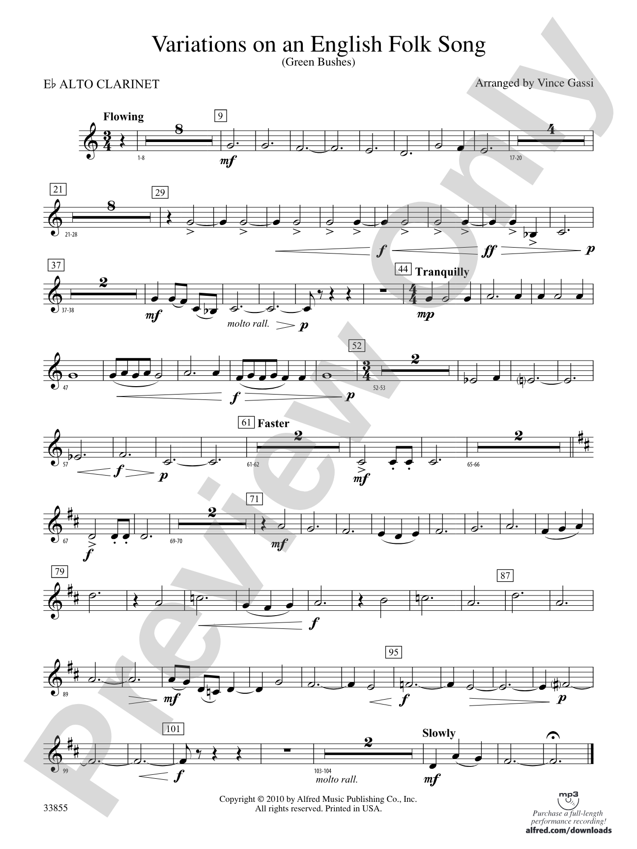 Variations on an English Folk Song: (wp) E-flat Alto Clarinet