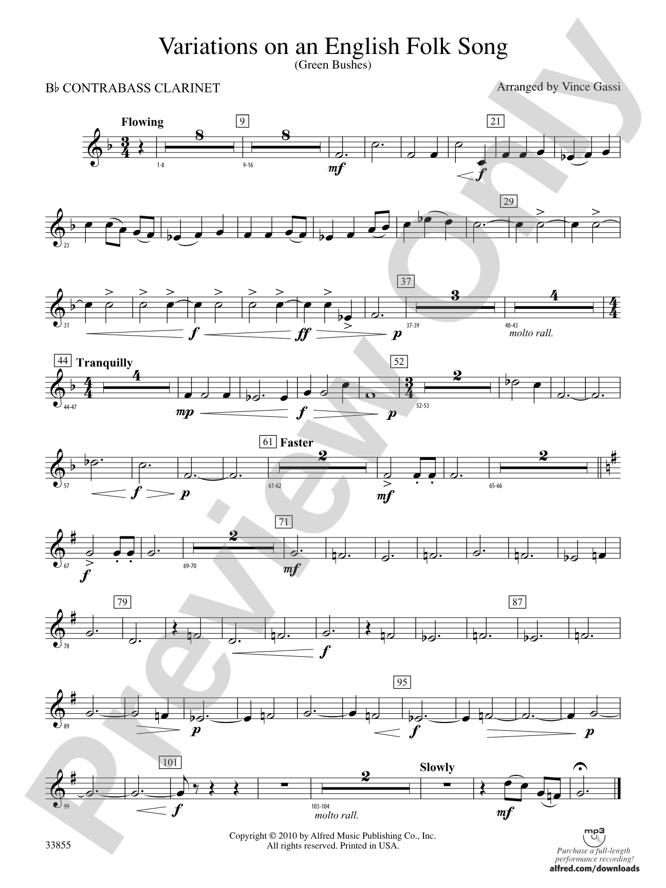 Variations on an English Folk Song: (wp) B-flat Contrabass Clarinet