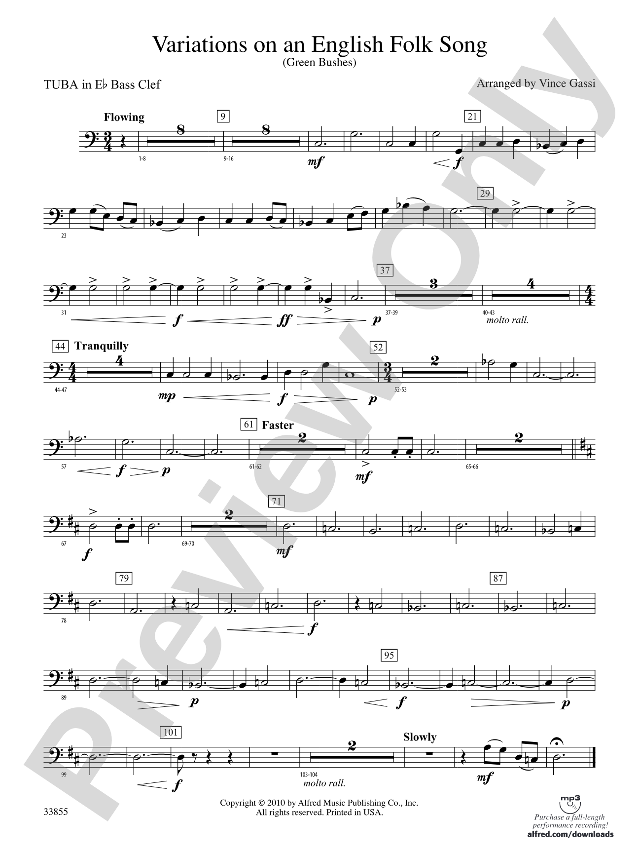 Variations on an English Folk Song: (wp) E-flat Tuba B.C.