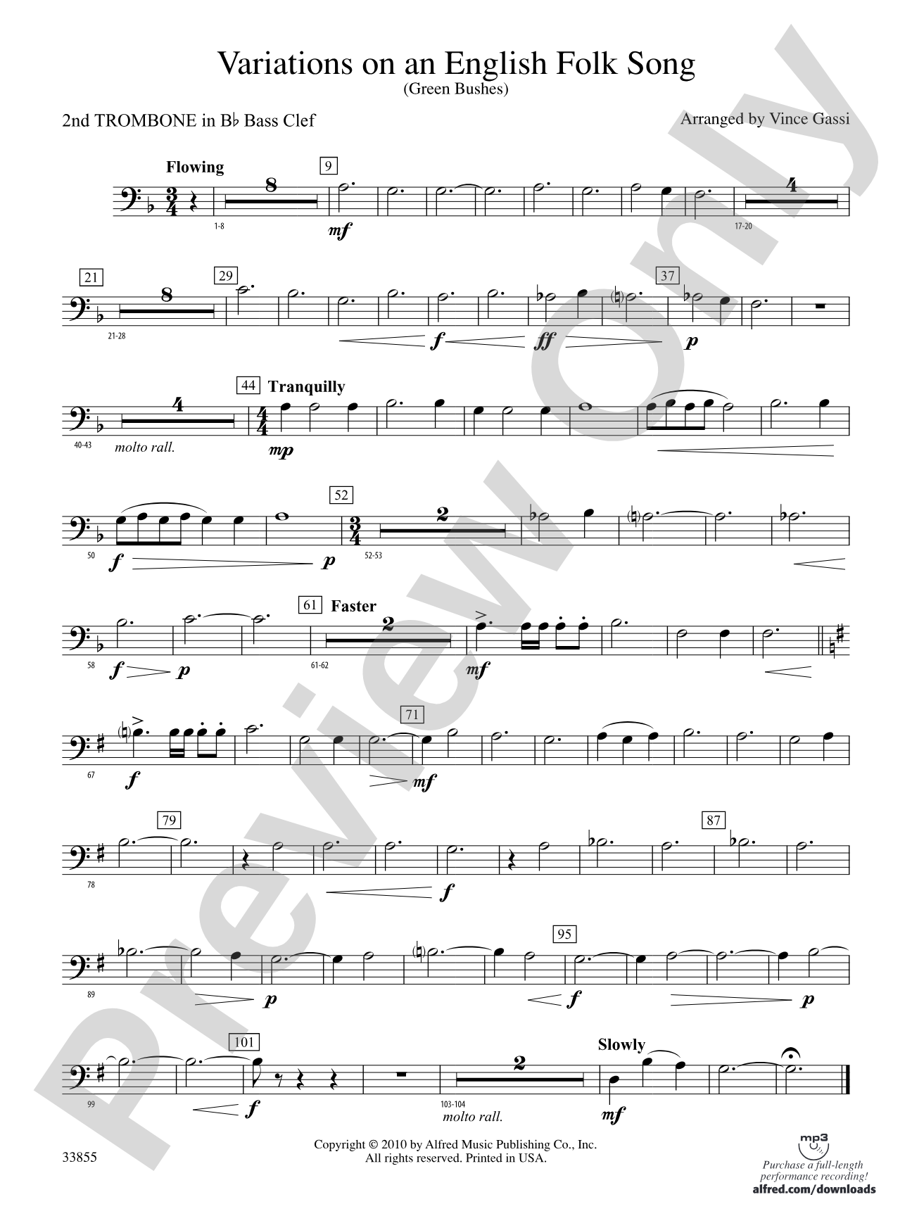 Variations on an English Folk Song: (wp) 2nd B-flat Trombone B.C.