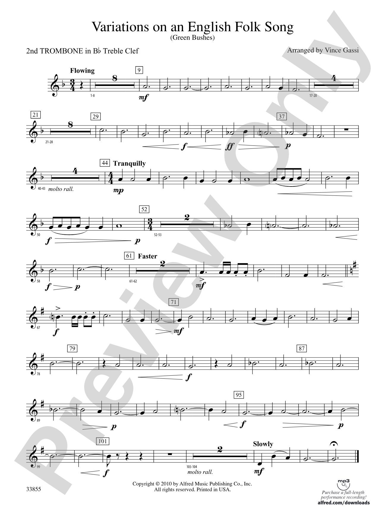 Variations on an English Folk Song: (wp) 2nd B-flat Trombone T.C.