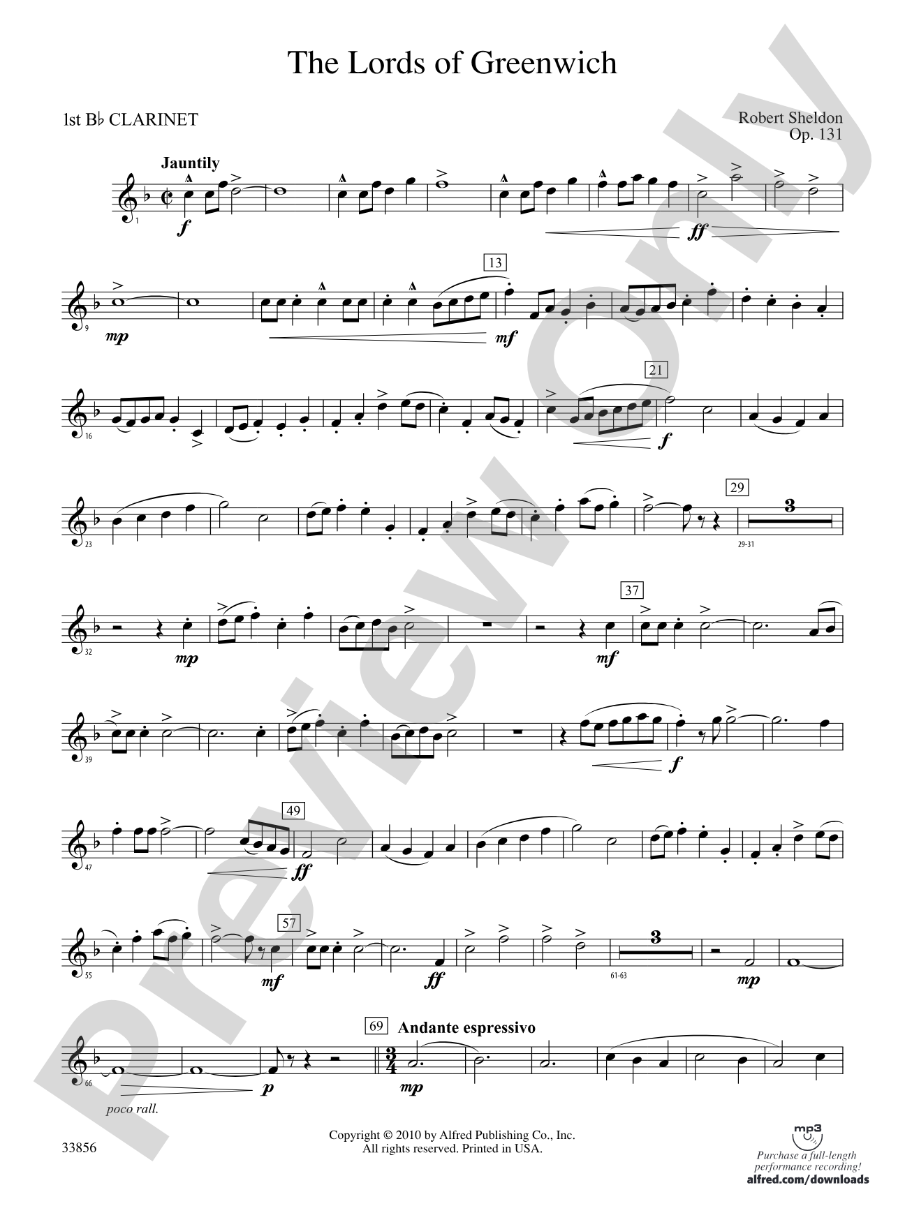 The Lords of Greenwich: 1st B-flat Clarinet