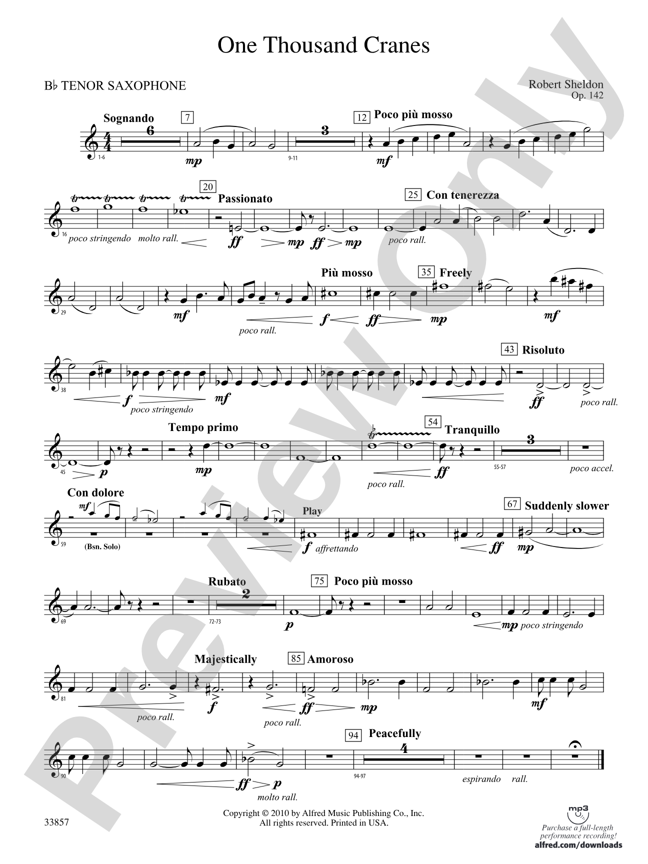 One Thousand Cranes: B-flat Tenor Saxophone