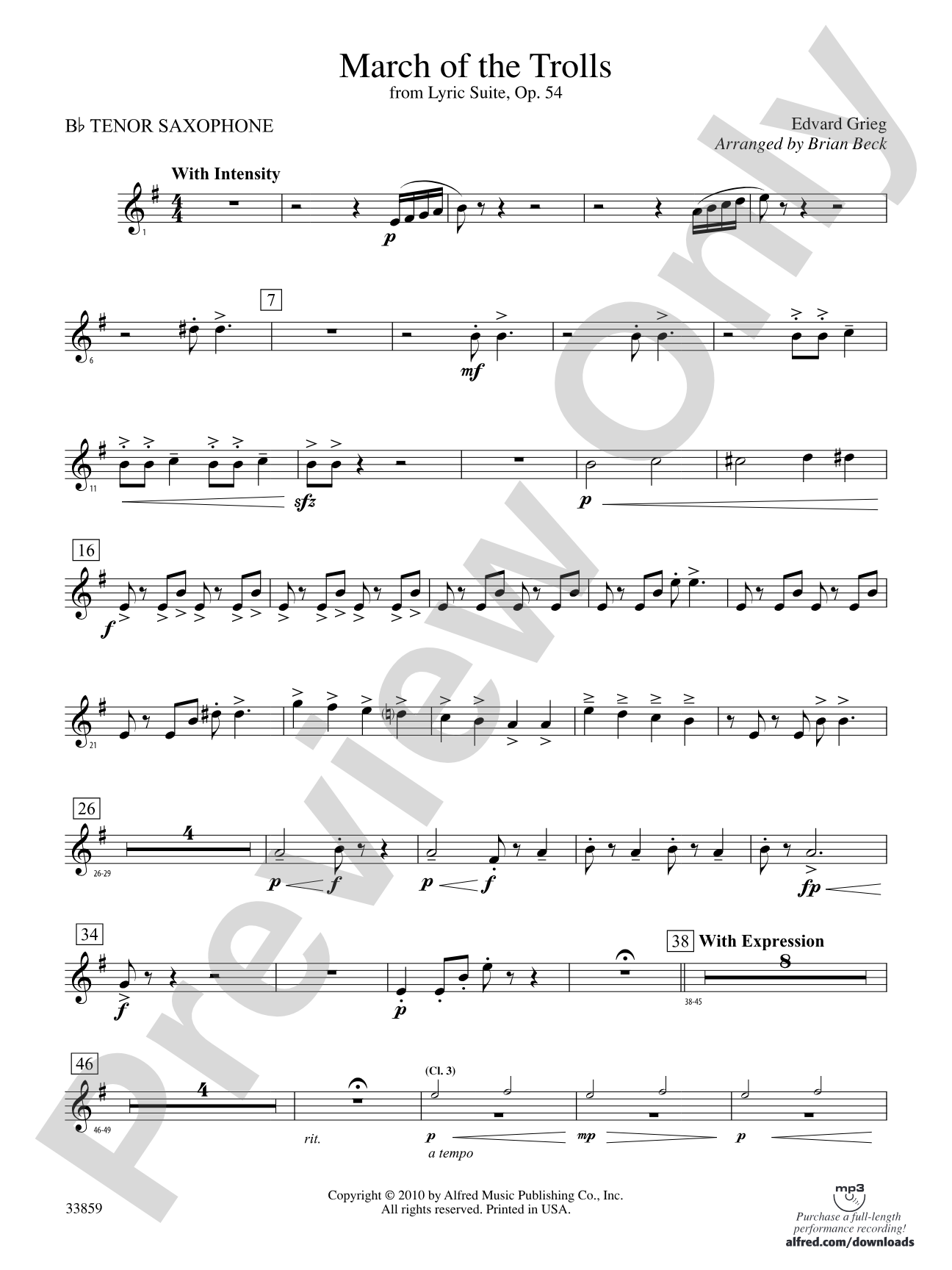 March of the Trolls: B-flat Tenor Saxophone