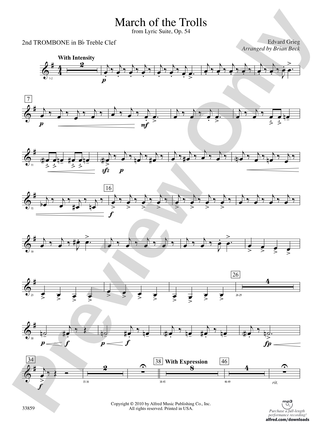 March of the Trolls: (wp) 2nd B-flat Trombone T.C.