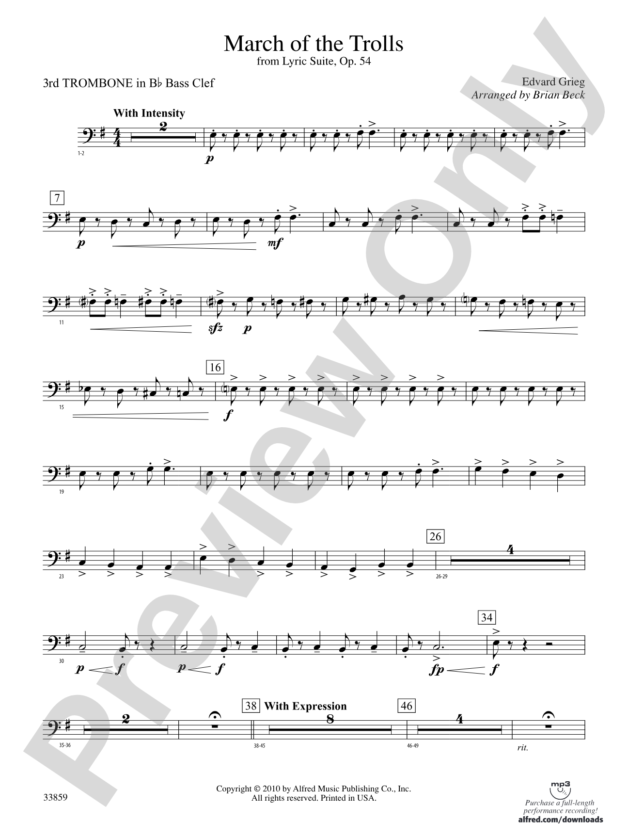 March of the Trolls: (wp) 3rd B-flat Trombone B.C.