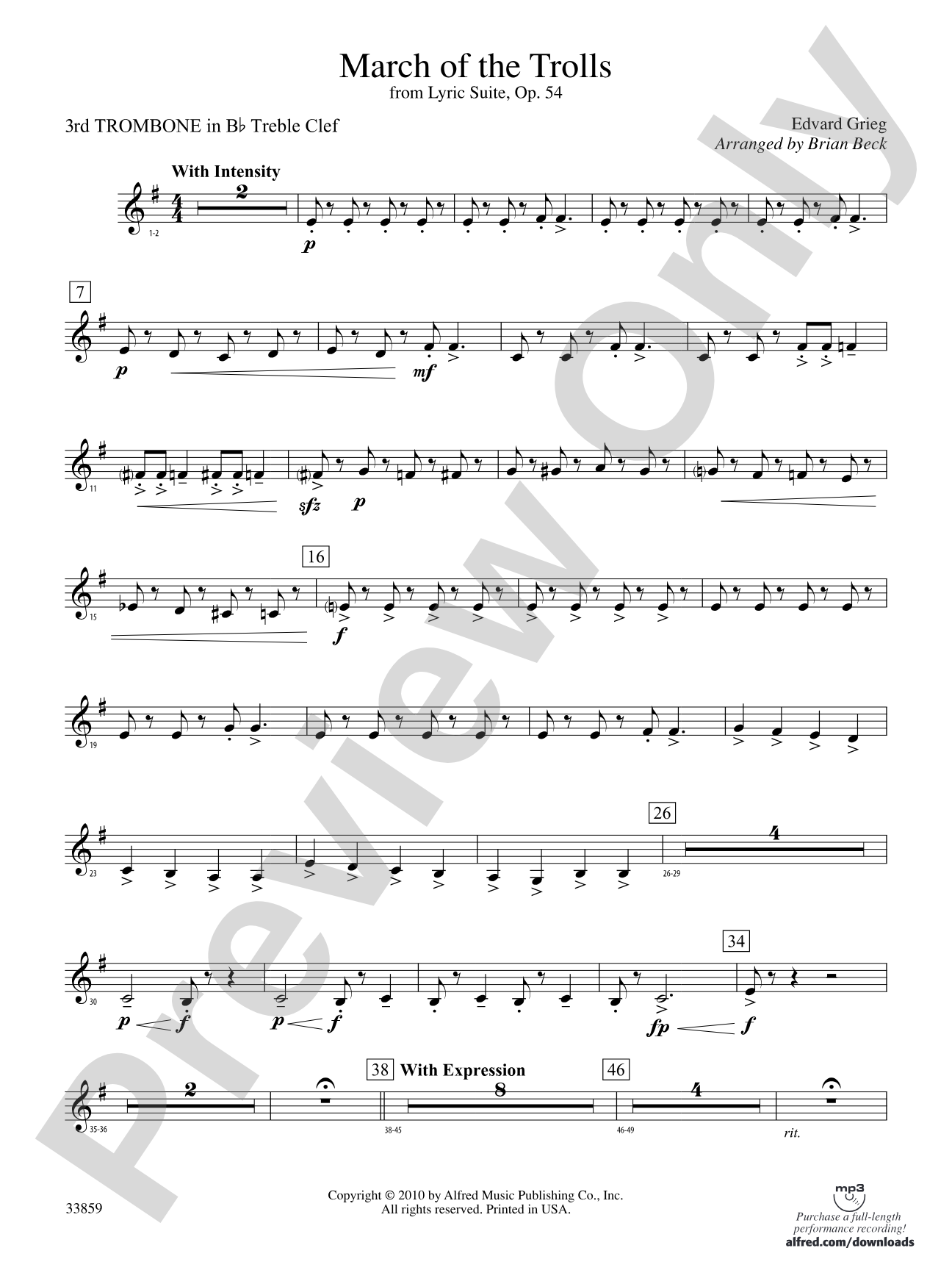 March of the Trolls: (wp) 3rd B-flat Trombone T.C.