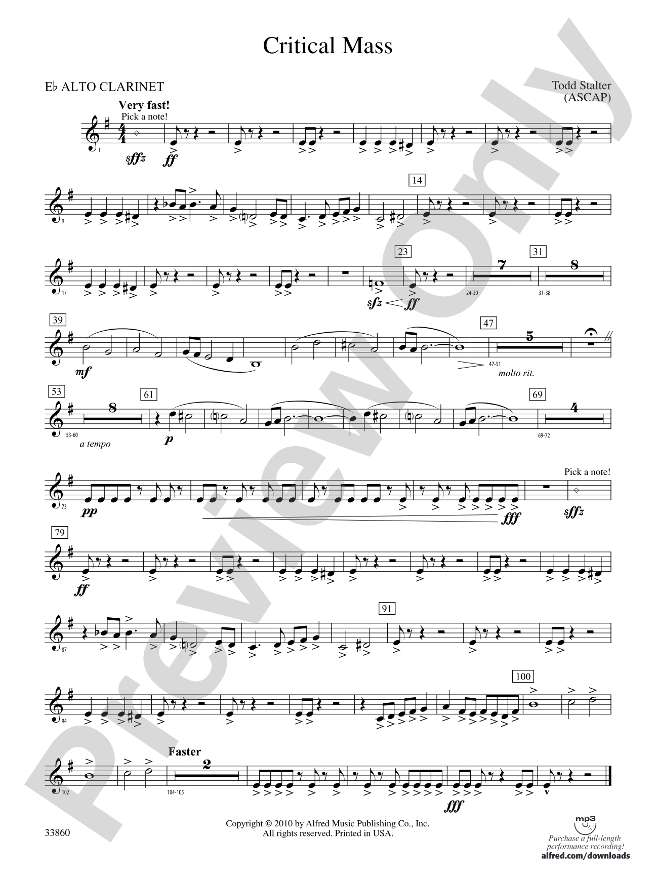 Critical Mass: (wp) E-flat Alto Clarinet