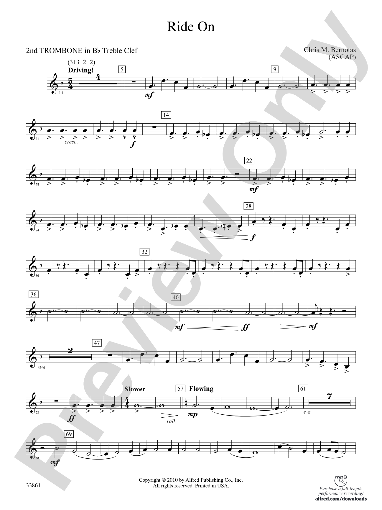 Ride On: (wp) 2nd B-flat Trombone T.C.