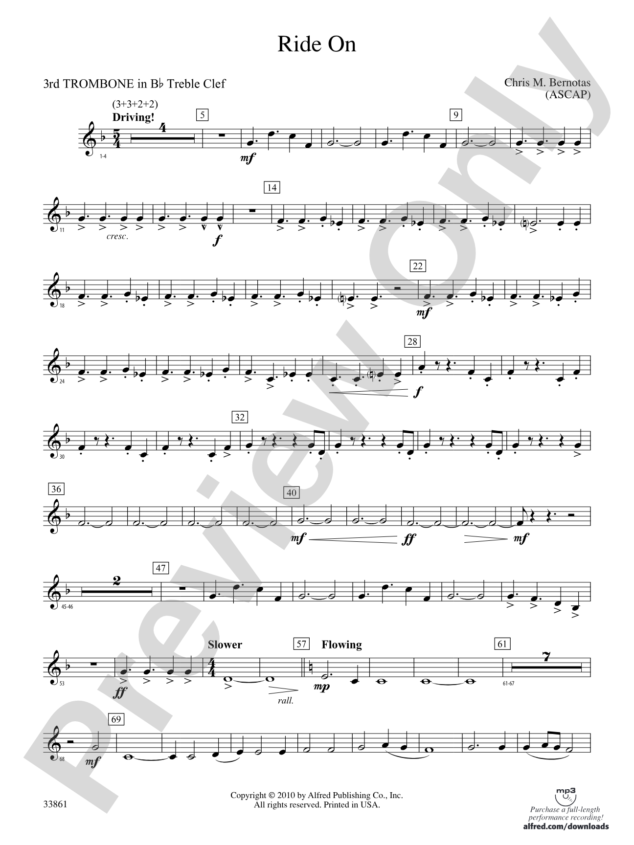 Ride On: (wp) 3rd B-flat Trombone T.C.