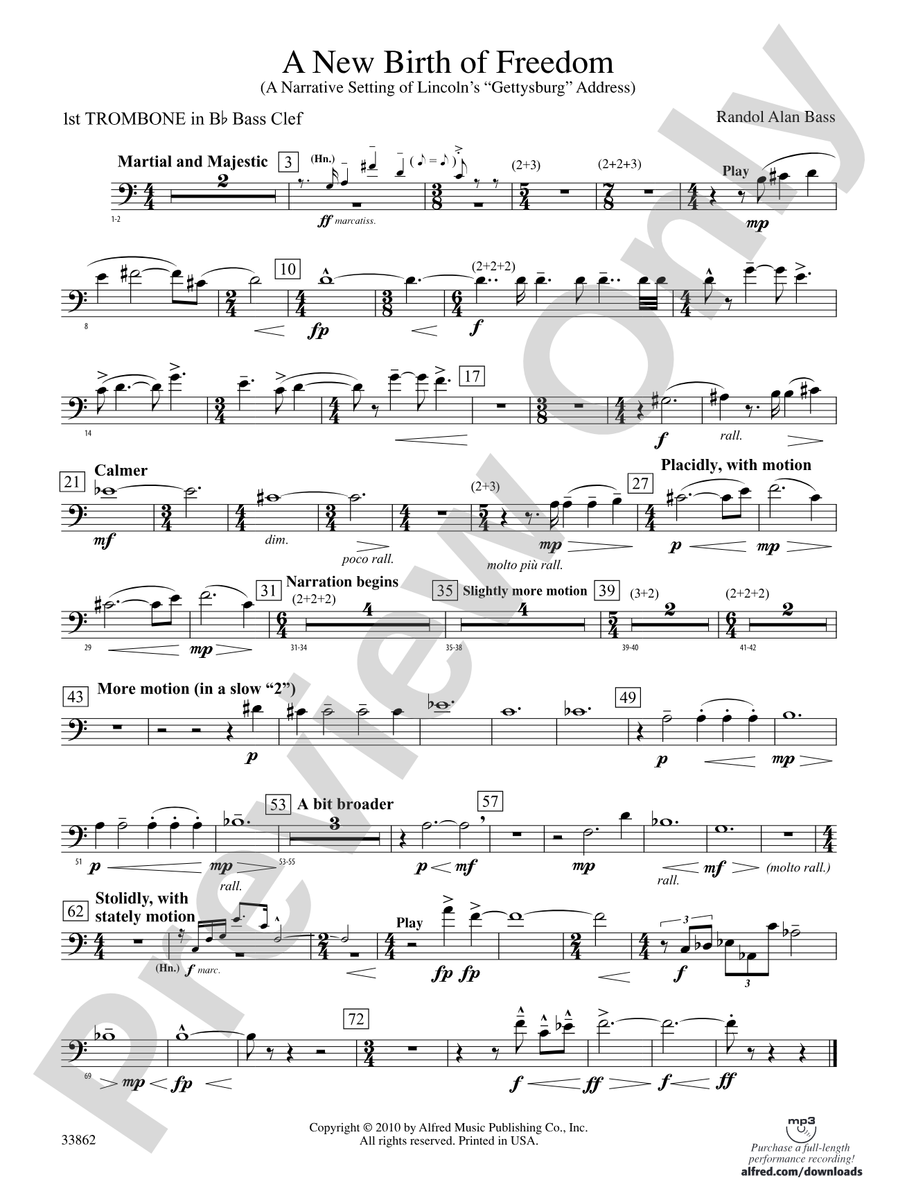 A New Birth of Freedom: (wp) 1st B-flat Trombone B.C.