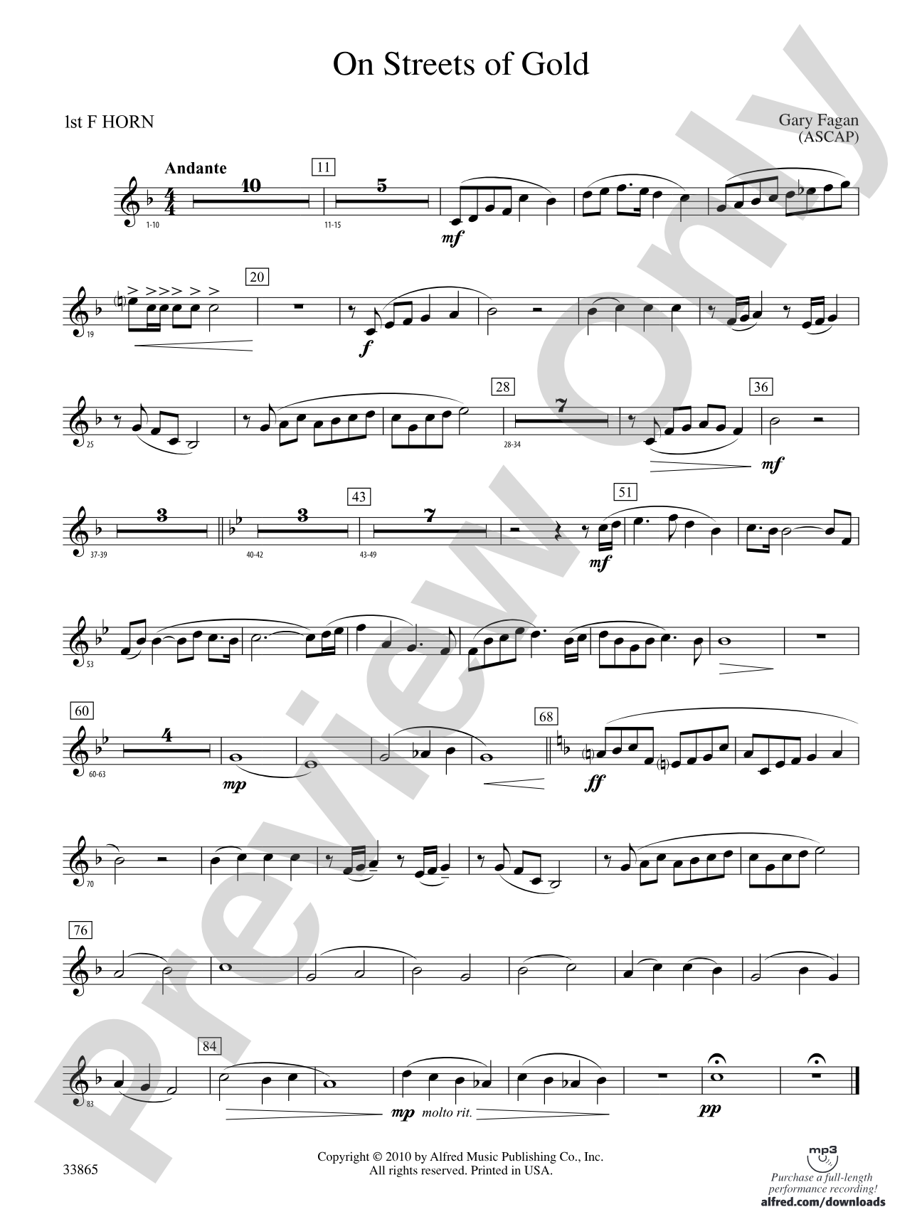 On Streets of Gold: 1st F Horn