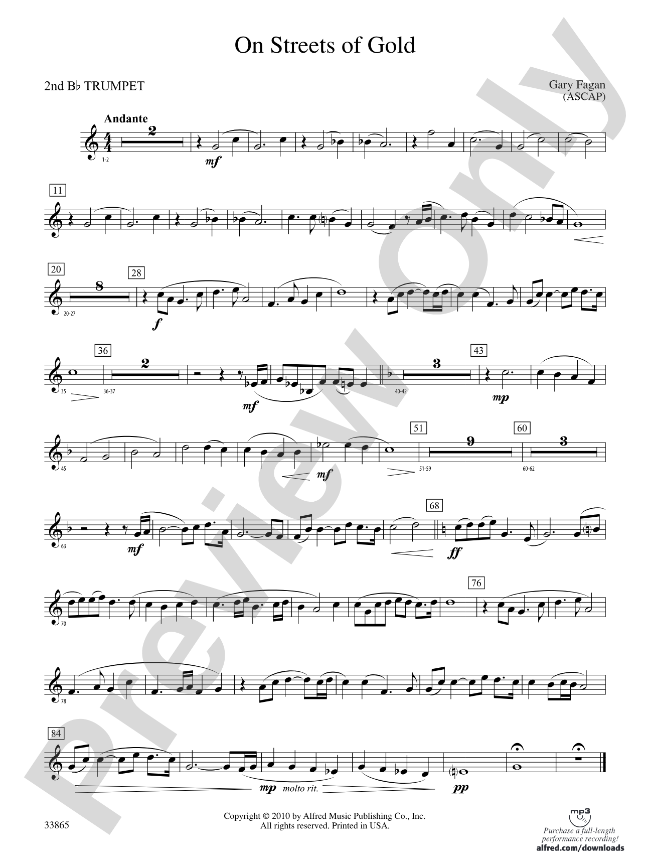 On Streets of Gold: 2nd B-flat Trumpet