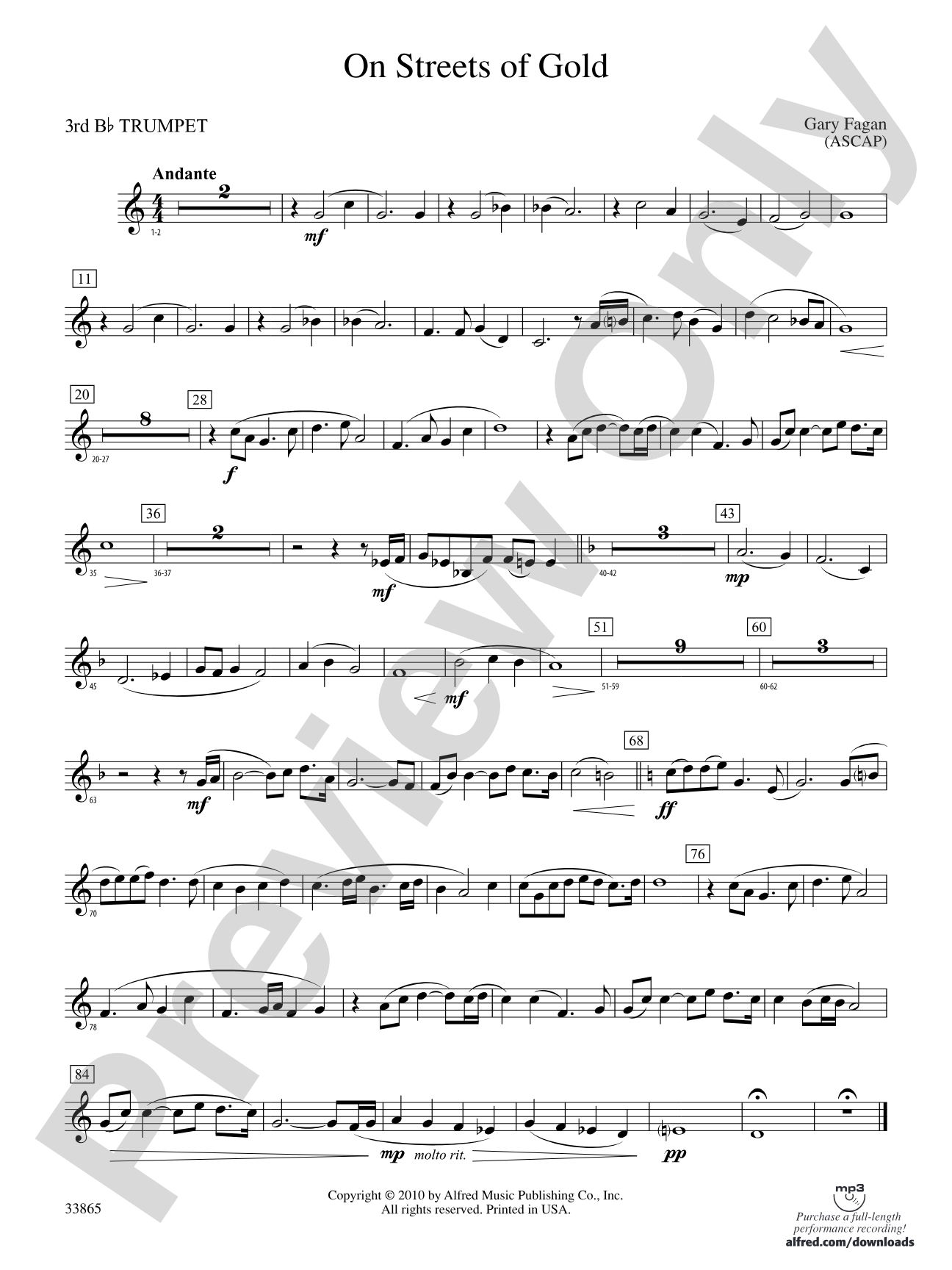 On Streets of Gold: 3rd B-flat Trumpet