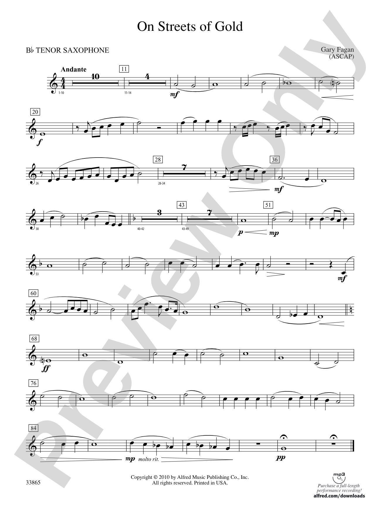 On Streets of Gold: B-flat Tenor Saxophone