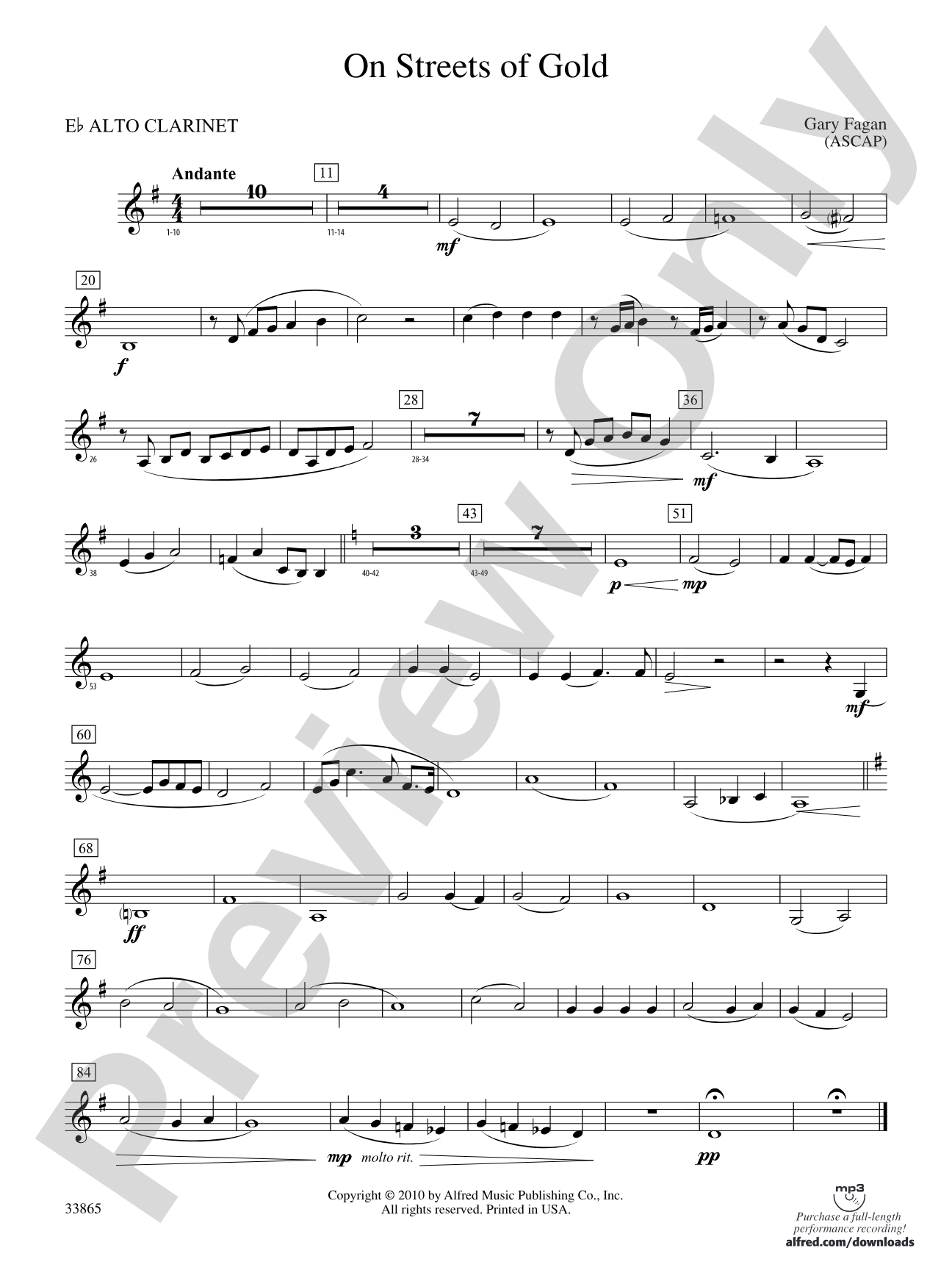 On Streets of Gold: (wp) E-flat Alto Clarinet
