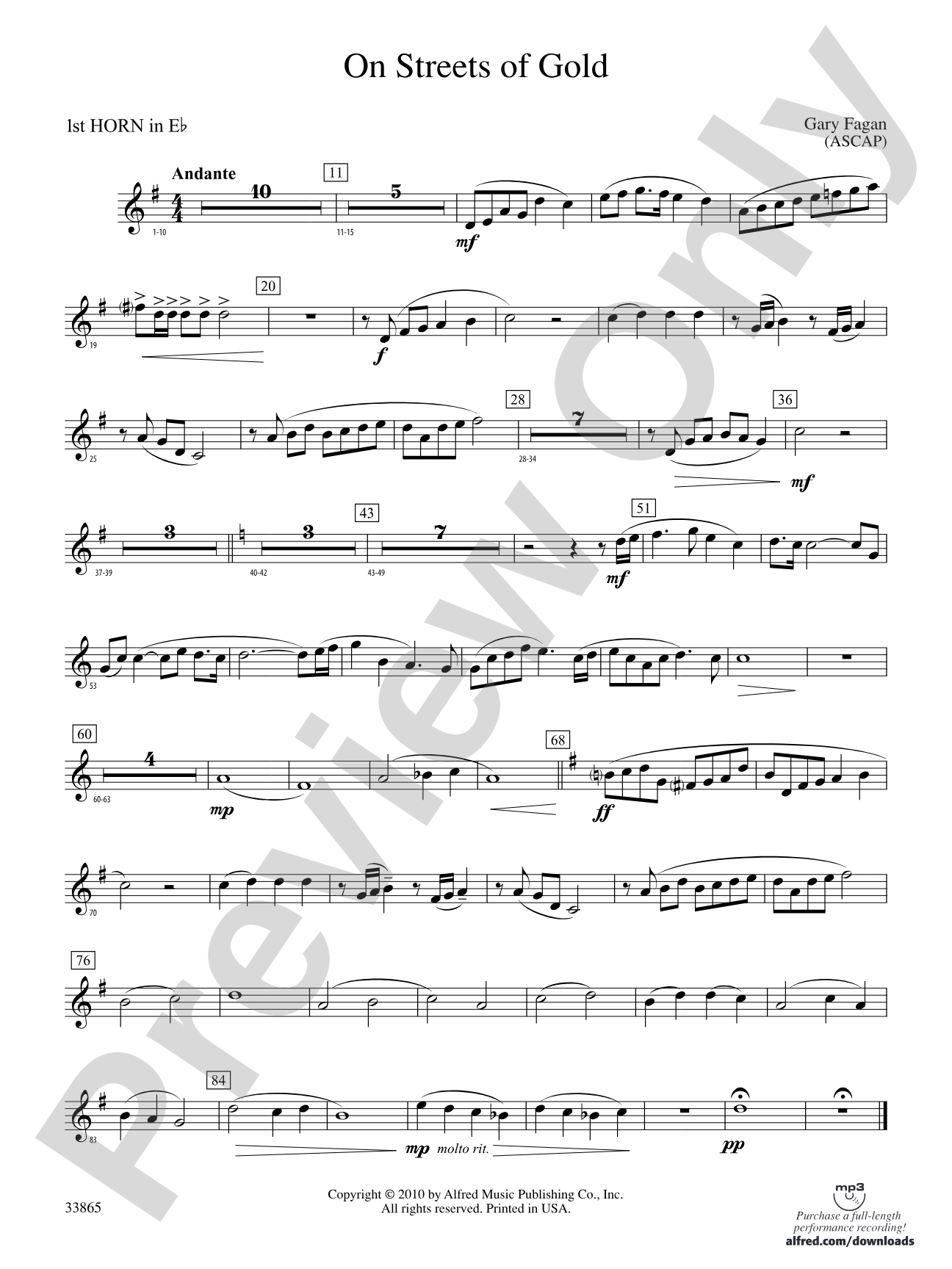 On Streets of Gold: (wp) 1st Horn in E-flat